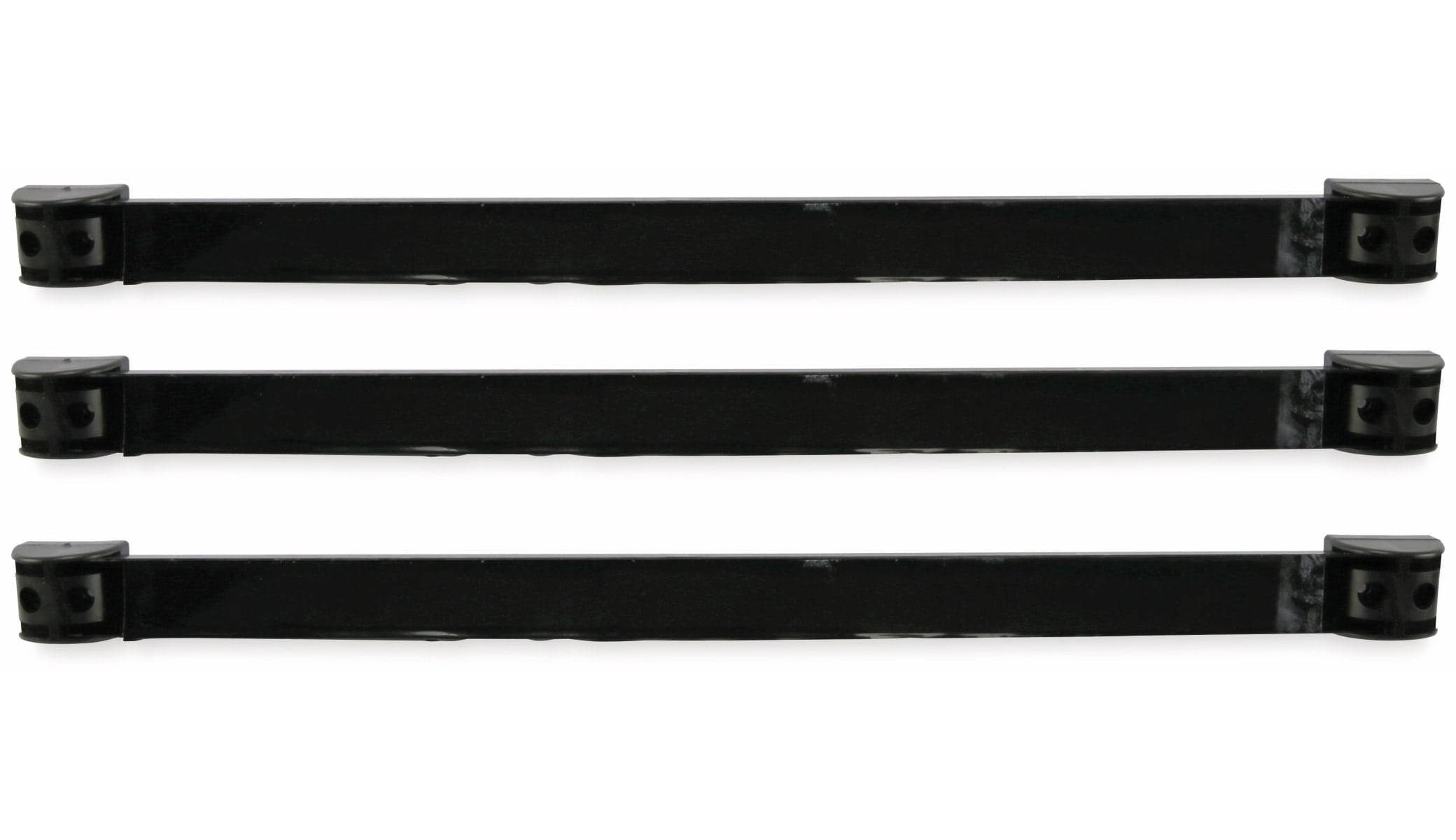 Drei schwarze parallele Linien auf weißem Hintergrund, gleichmäßig verteilt, horizontal über das gesamte Bild verlaufend.