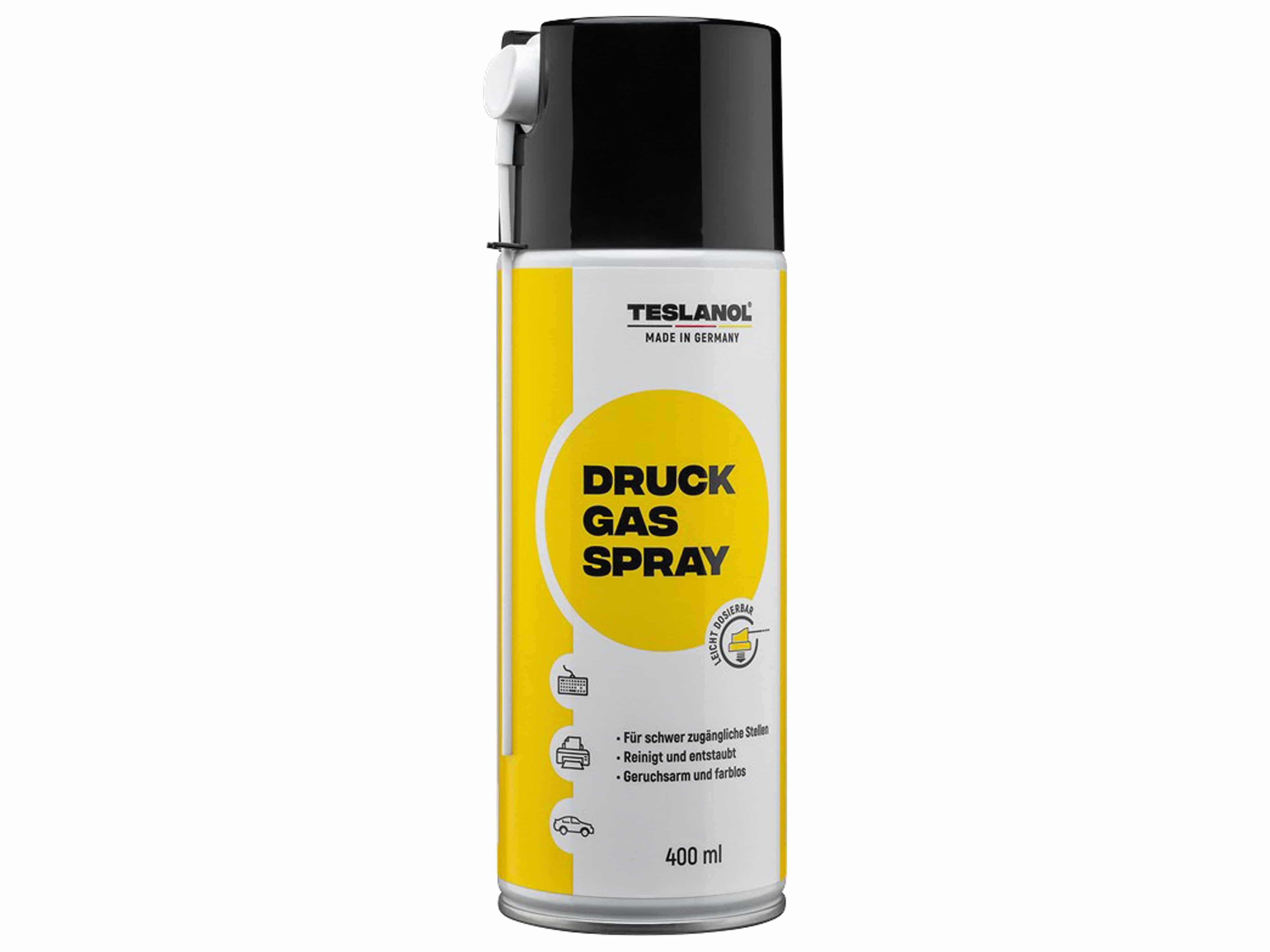 Sprühdose mit der Aufschrift „Druck Gas Spray 400 ml