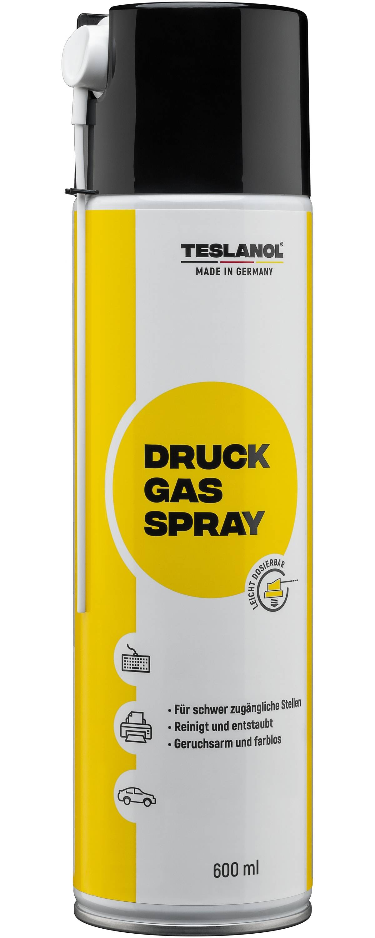 Dose mit gelbem und weißem Design mit der Bezeichnung „Druck Gas Spray