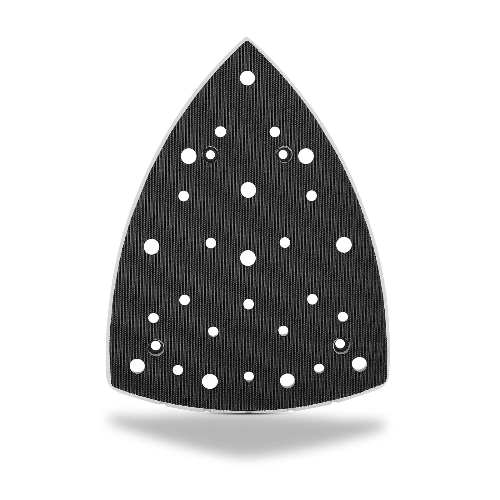 Ein dreieckiges Schleifsystem mit mehreren kreisförmigen Löchern, das für effiziente Staubabsaugung bei Schleifarbeiten entwickelt wurde.