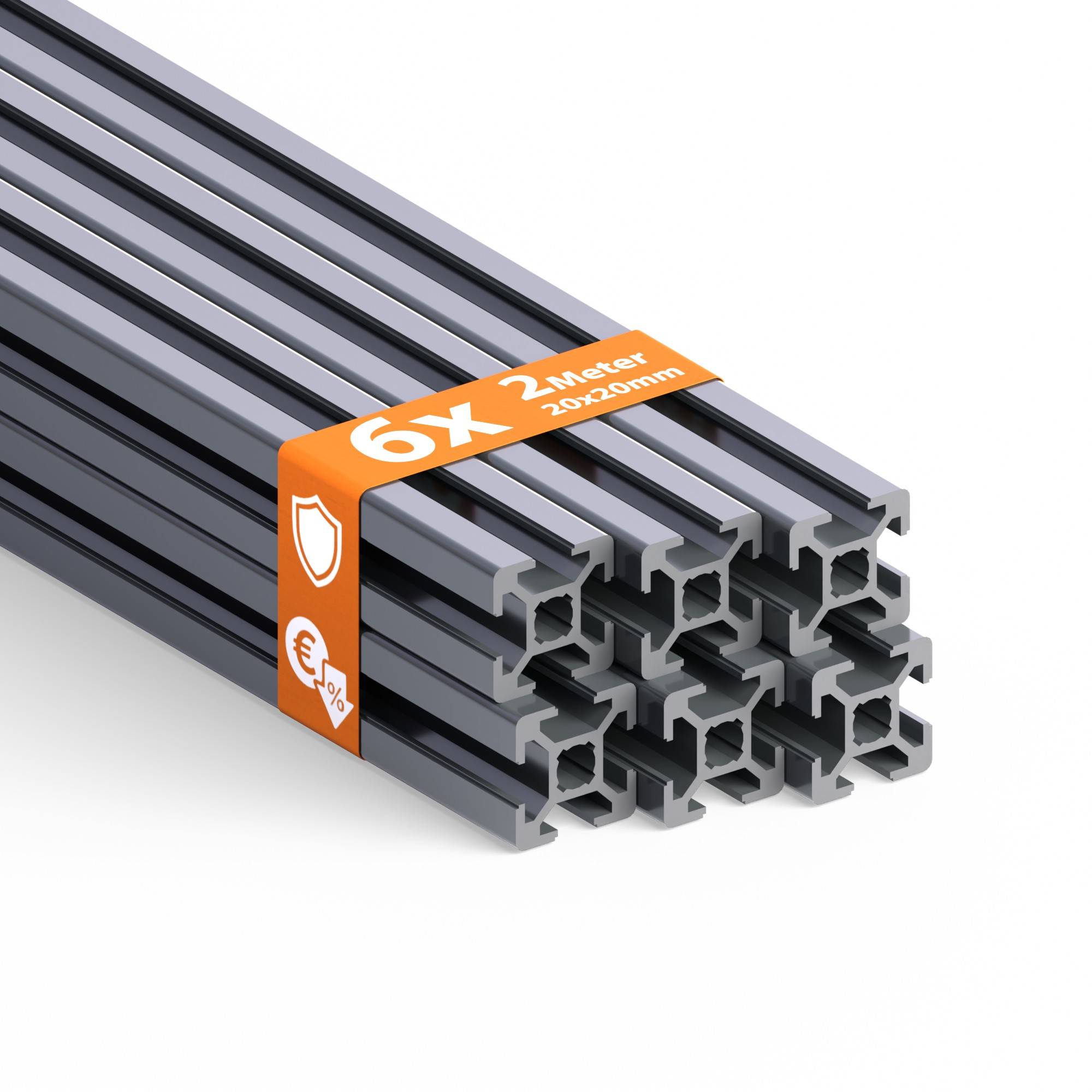 TIVENDIS Konstruktionsprofil 20x20 Nut 6 Stück 6 Set 2 Meter Aluminium Alu Profil silber eloxiert Systemprofil für Rahmenbau und Montage