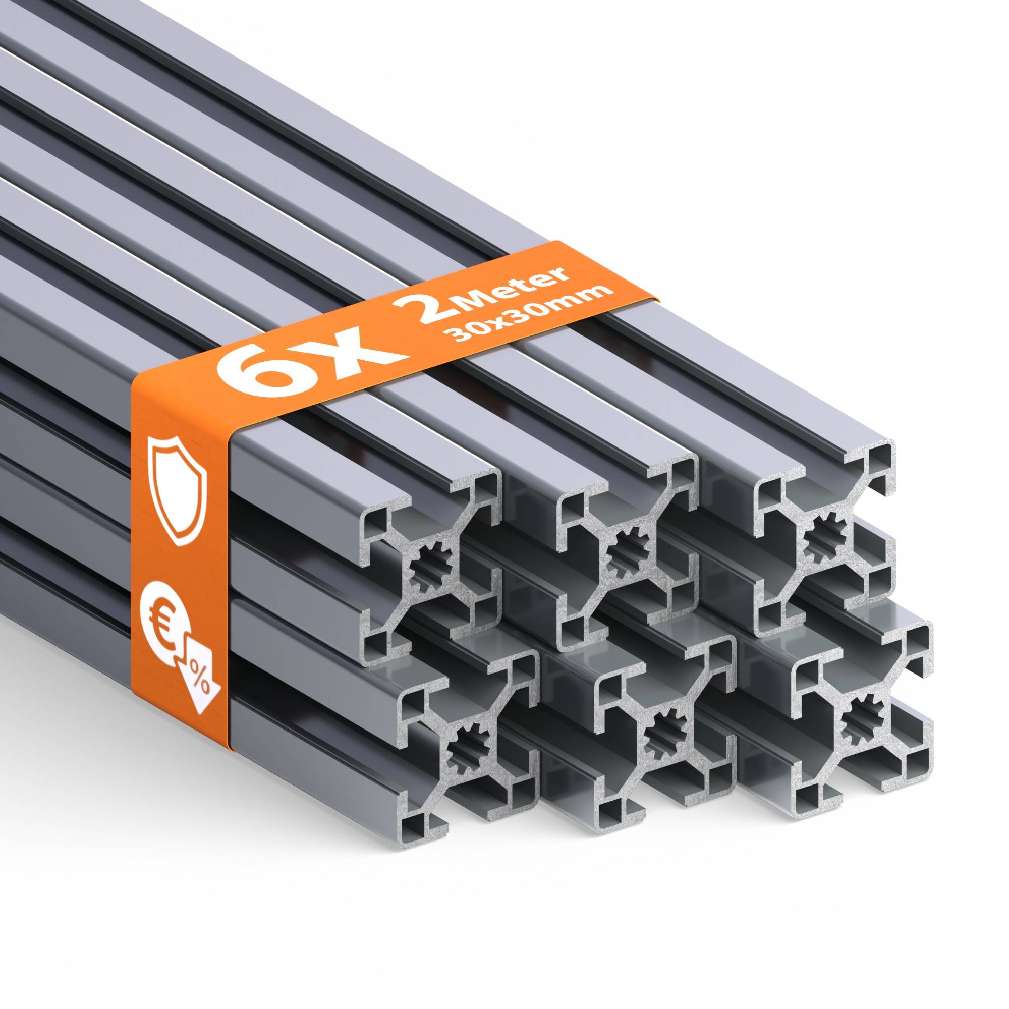 TIVENDIS Konstruktionsprofil 30x30 Nut 8 Set 6 Stück 2 Meter Aluminium Alu Profil silber eloxiert Systemprofil für Rahmenbau und Montage