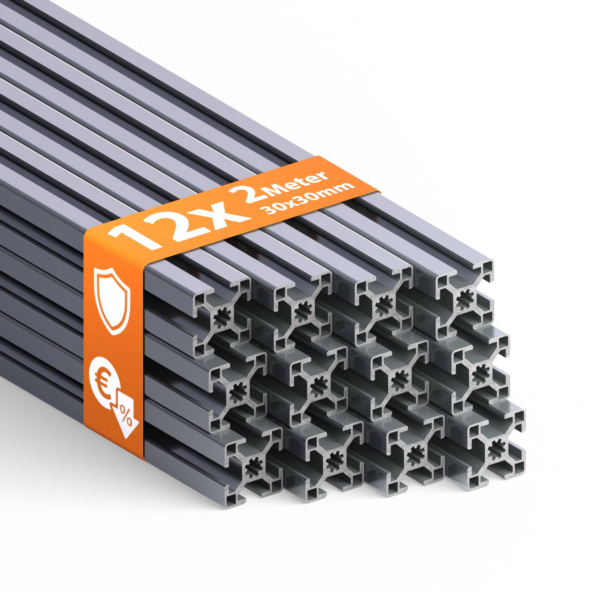 TIVENDIS Konstruktionsprofil 30x30 Nut 8 Set 12 Stück 2 Meter Aluminium Alu Profil silber eloxiert Systemprofil für Rahmenbau und Montage