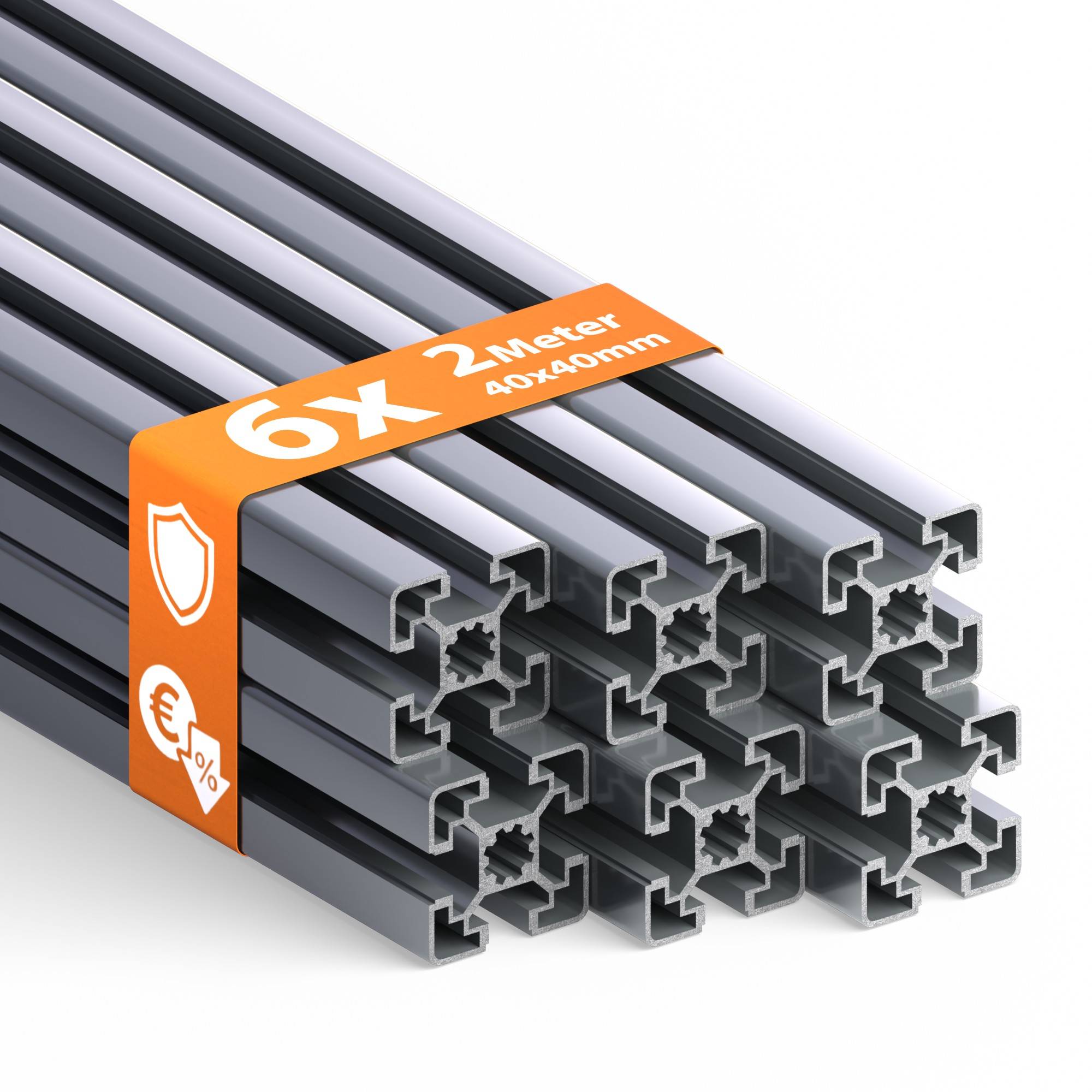 TIVENDIS Konstruktionsprofil 40x40 Nut 8 Set 6 Stück 2 Meter Aluminium Alu Profil silber eloxiert Systemprofil für Rahmenbau und Montage