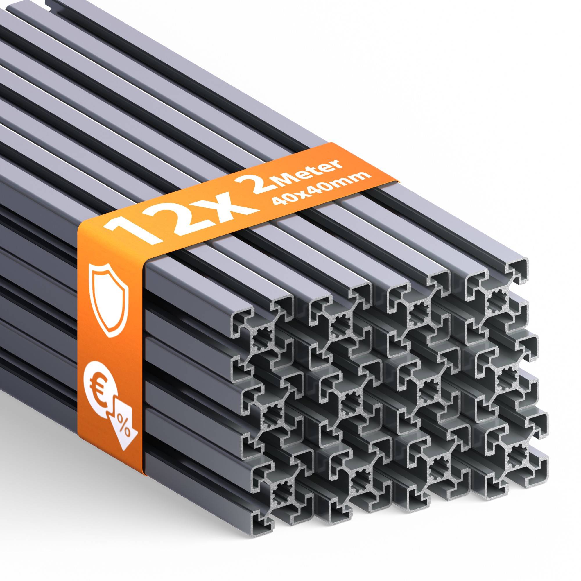 TIVENDIS Konstruktionsprofil 40x40 Nut 8 Set 12 Stück 2 Meter Aluminium Alu Profil silber eloxiert Systemprofil für Rahmenbau und Montage