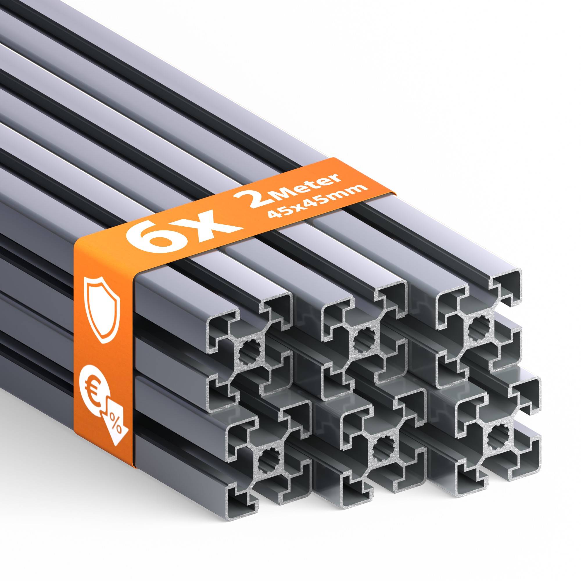 TIVENDIS Konstruktionsprofil 45x45 Nut 10 Set 6 Stück 2 Meter Aluminium Alu Profil silber eloxiert Systemprofil für Rahmenbau und Montage