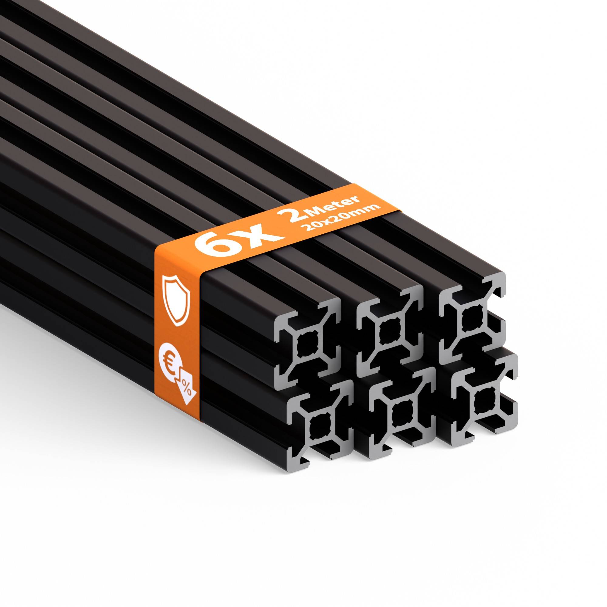 TIVENDIS Konstruktionsprofil 20x20 Nut 6 Set 6 Stück 2 Meter Aluminium Alu Profil schwarz eloxiert Systemprofil für Rahmenbau und Montage