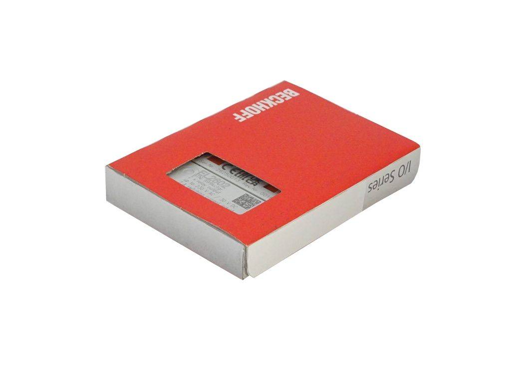 Eine rot-weiße Beckhoff-Verpackungsbox mit der Bezeichnung „IO Series
