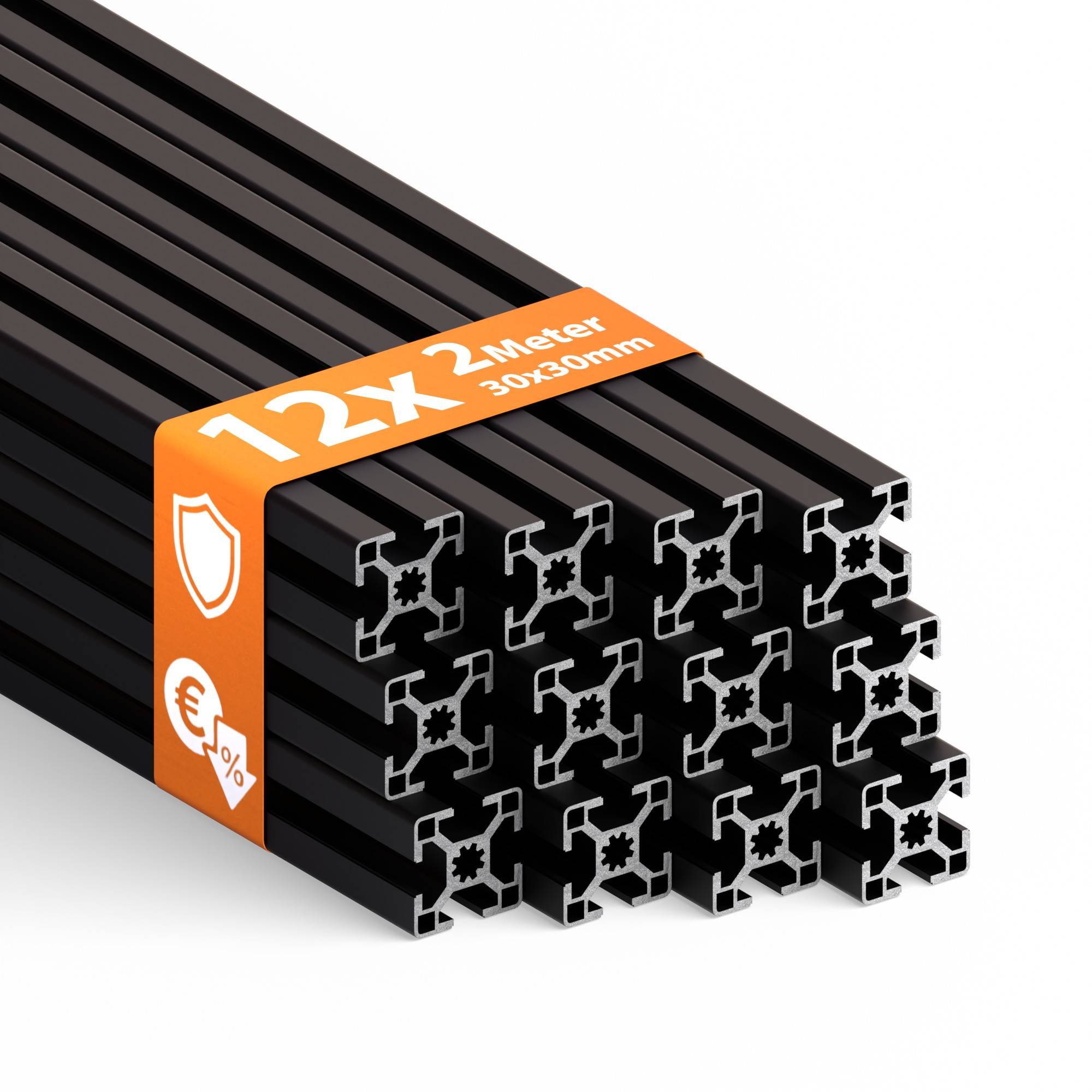 TIVENDIS Konstruktionsprofil 30x30 Nut 8 Set 12 Stück 2 Meter Aluminium Alu Profil schwarz eloxiert Systemprofil für Rahmenbau und Montage