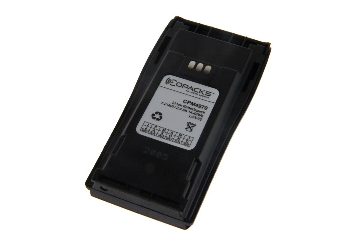 Ein schwarzes Lithium-Ionen-Batteriepack mit der Bezeichnung „COPACKS CPM4970 7,2V 1750mAh