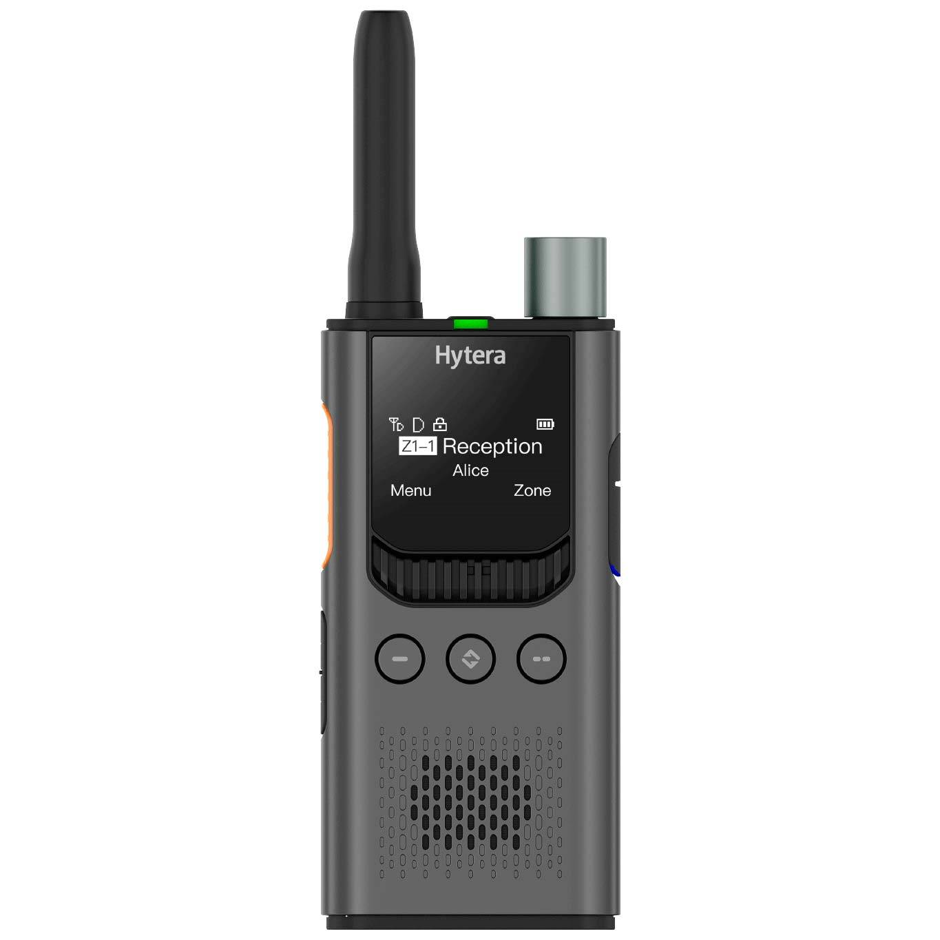 Ein tragbares Funkgerät mit digitaler Anzeige, die 