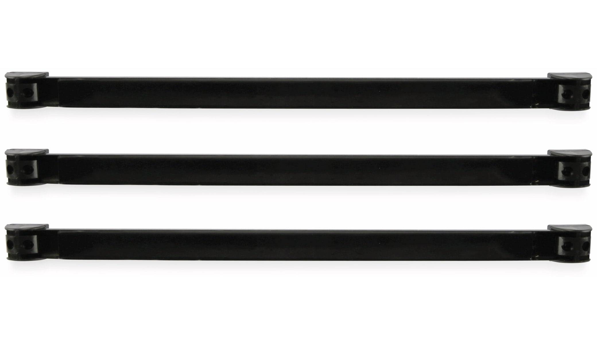 Drei parallele schwarze horizontale Balken auf weißem Hintergrund, gleichmäßig verteilt.