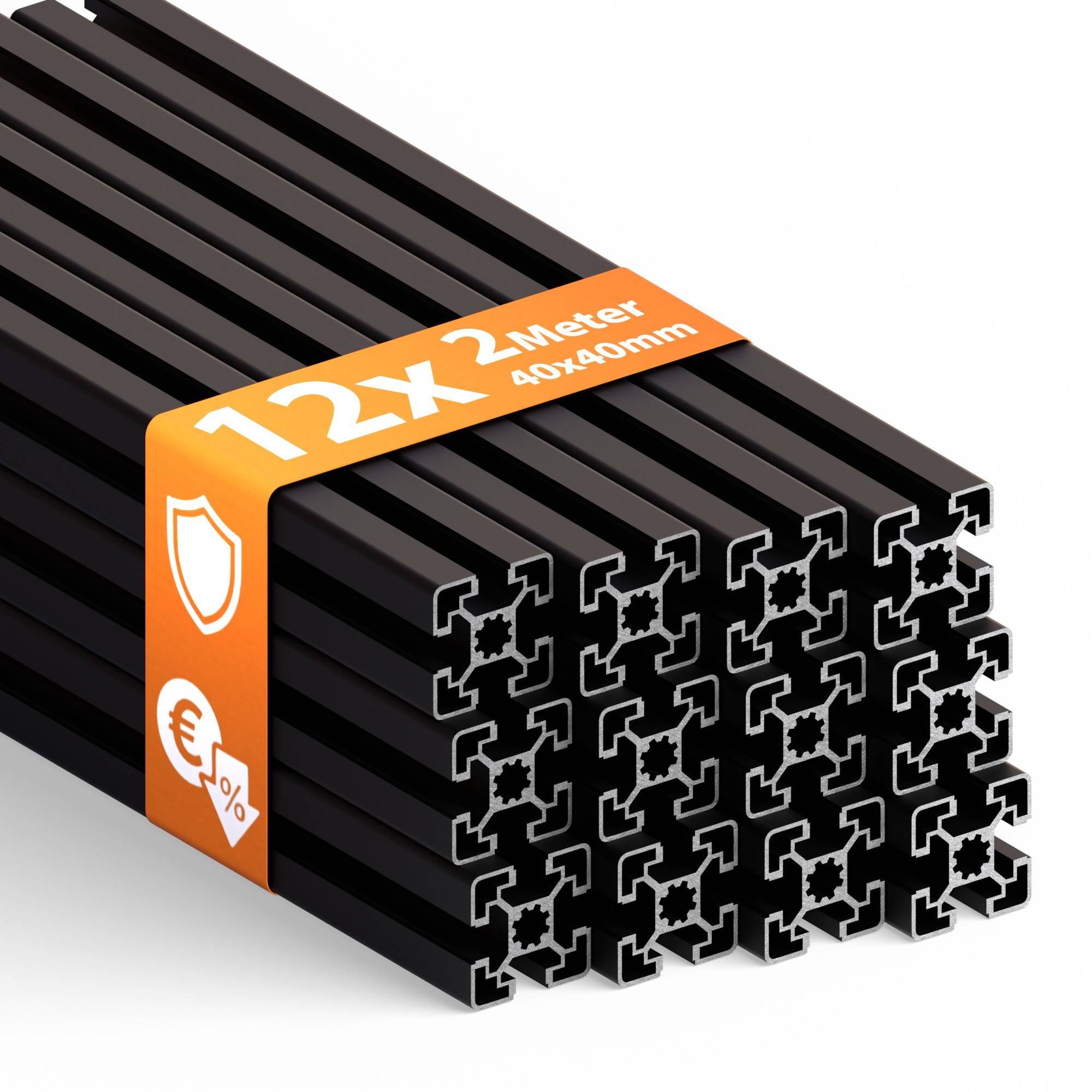 TIVENDIS Konstruktionsprofil 40x40 Nut 8 Set 12 Stück 2 Meter Aluminium Alu Profil schwarz eloxiert Systemprofil für Rahmenbau und Montage