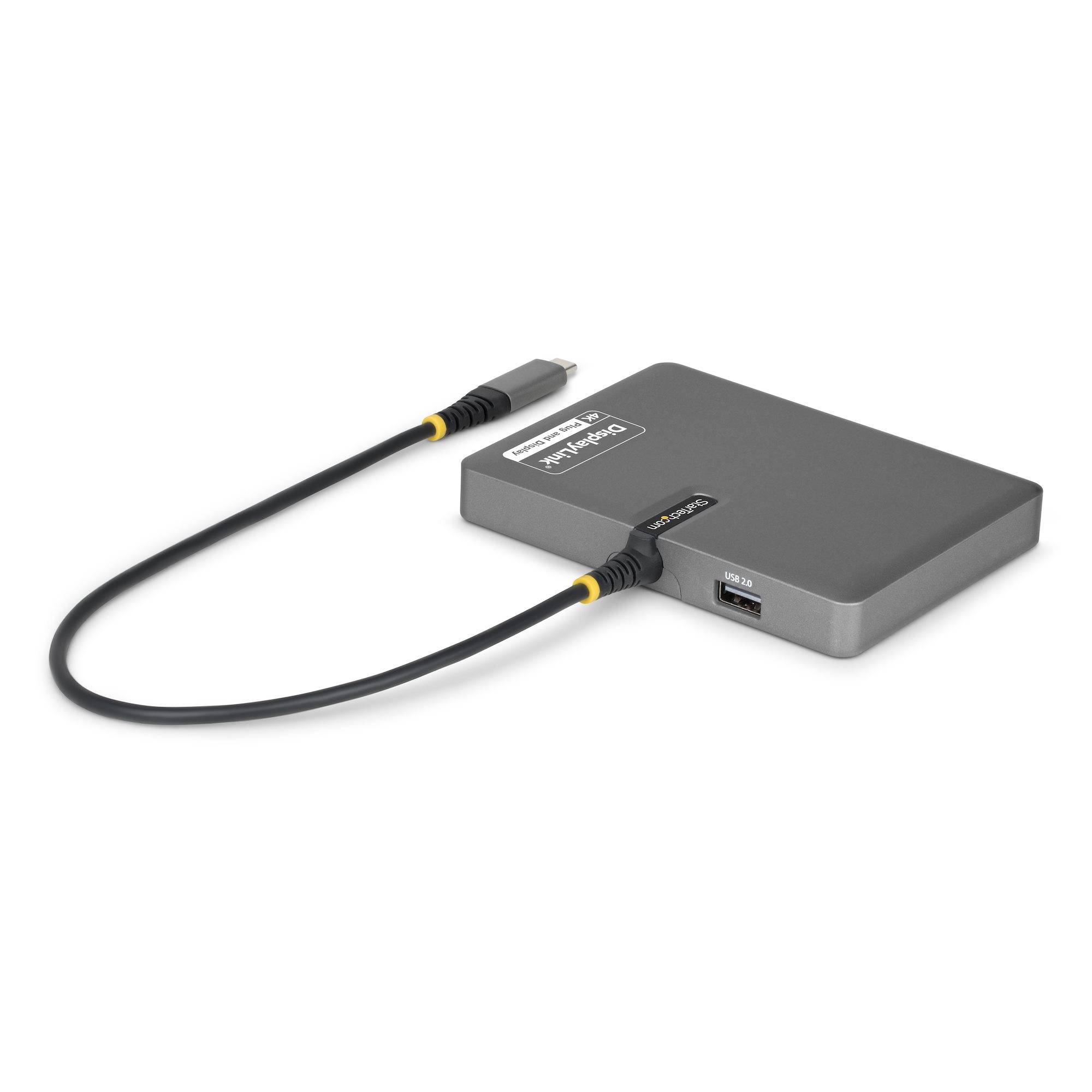 Graues externes Speichergehäuse mit angeschlossenem USB-C-Kabel, auf weißem Hintergrund dargestellt.