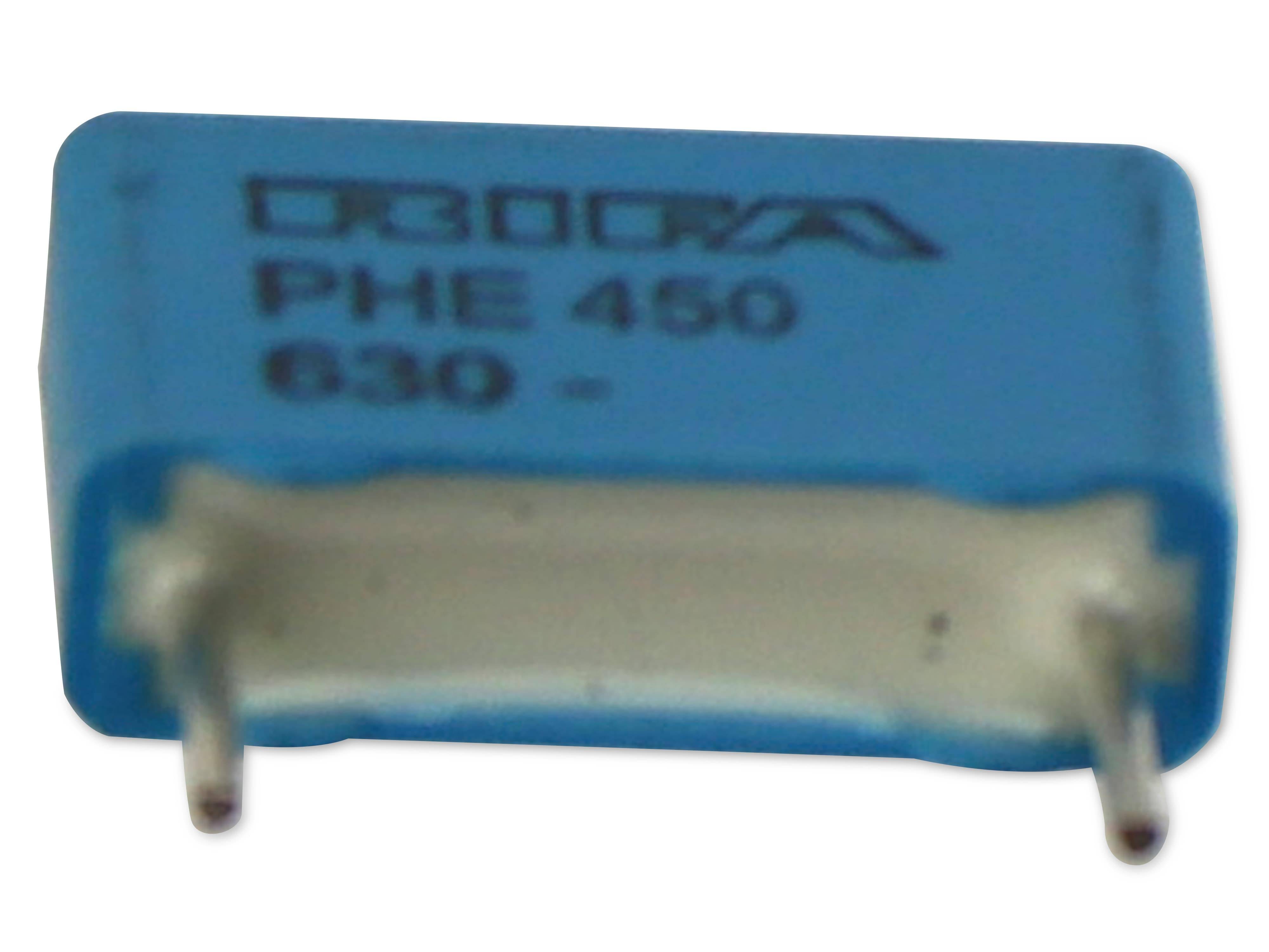 Ein blauer Kondensator mit der Bezeichnung „PHE 450 630 -