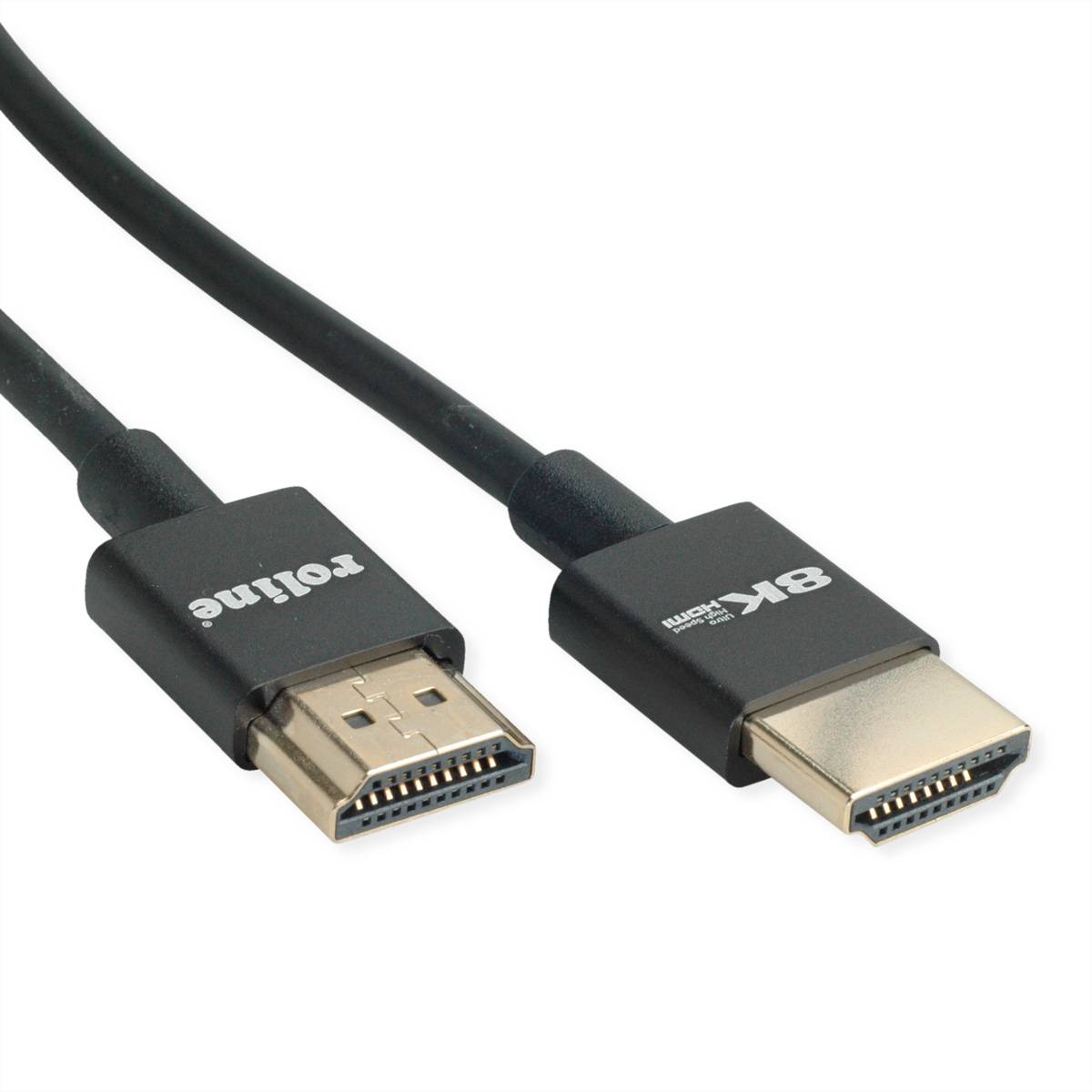 ROLINE 8K HDMI Ultra HD Kabel mit Ethernet, Slim, ST/ST, schwarz, 1 m