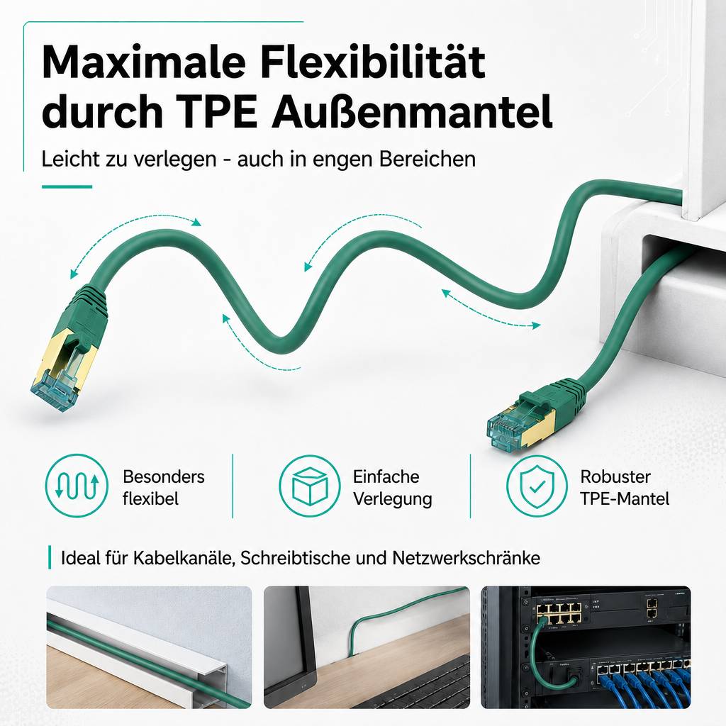 ProfiPatch Netzwerkkabel Cat8 S/FTP RJ45 LAN Kabel LSZH Premium Ethernet Patchkabel 40GB 2000MHz grün 1m Switch Router Gaming Patchpanel