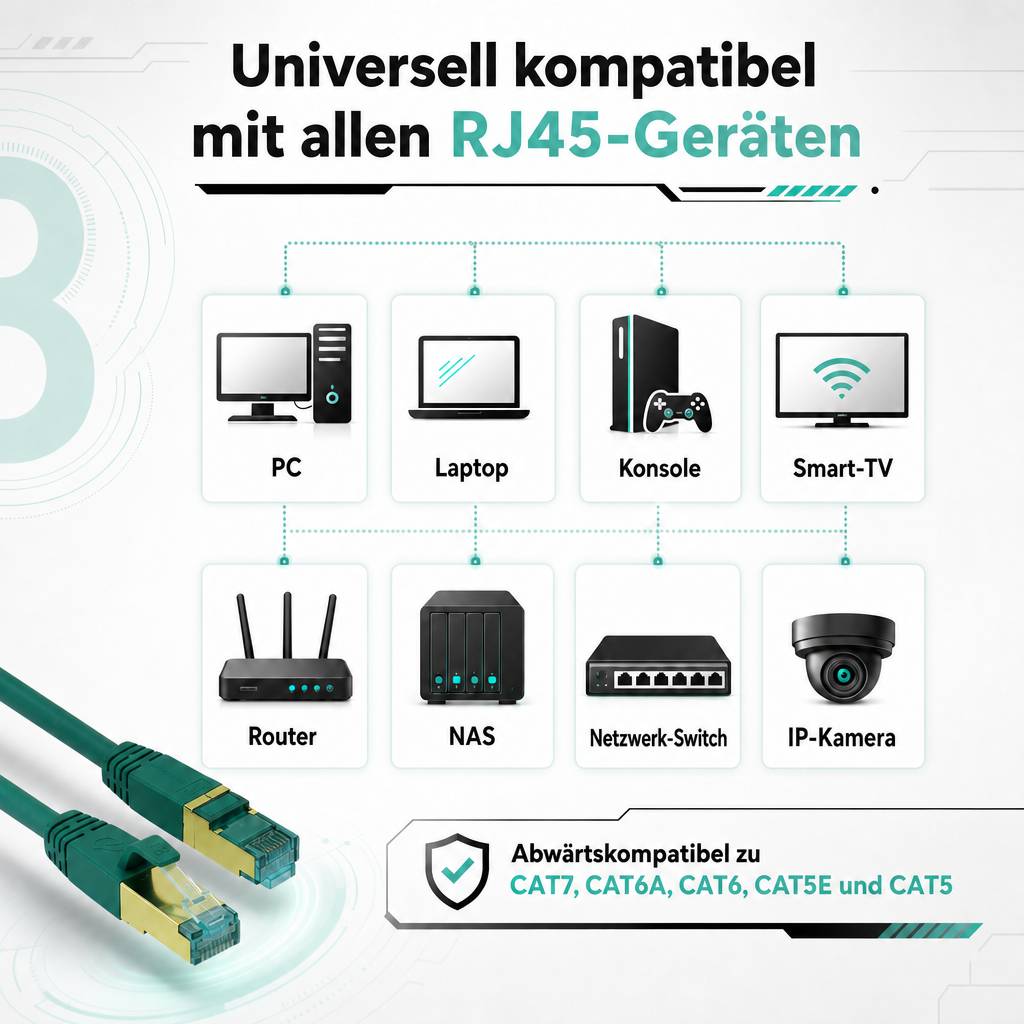 ProfiPatch Netzwerkkabel Cat8 S/FTP RJ45 LAN Kabel LSZH Premium Ethernet Patchkabel 40GB 2000MHz grün 1m Switch Router Gaming Patchpanel