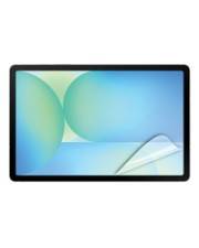 Tablet mit einem Bildschirm, der sich überlappende blaue und grüne abstrakte Formen anzeigt, die ein Hintergrundbild oder Bildschirmschoner-Design suggerieren.