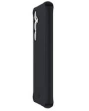 Ein schwarzes zylindrisches Objekt mit einem weißen Knopf an der Seite, das einem Stift oder Stylus ähnelt.