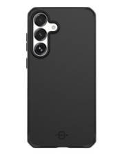 Ein schlankes schwarzes Smartphone-Gehäuse mit drei vertikal angeordneten Kameralinsen und minimalistischem Design.