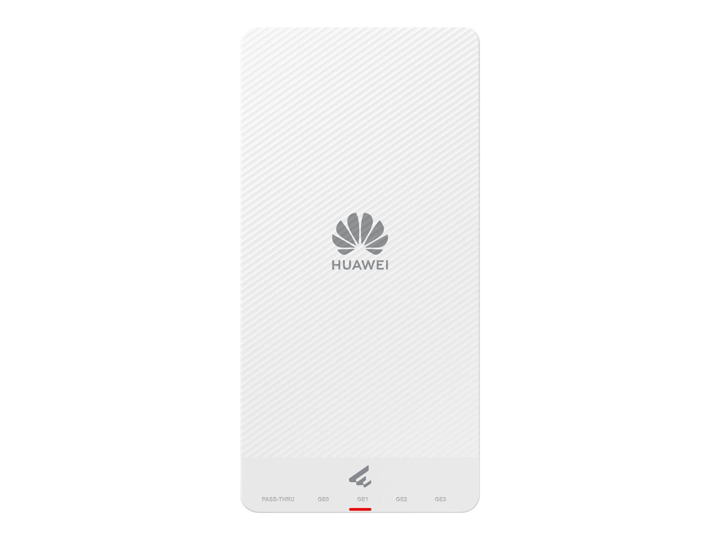 Weiße Huawei-Router-/Modem-Frontplatte mit zentriertem Huawei-Logo und kleinen Statusleuchten/Symbolen entlang der unteren Kante.