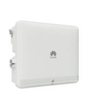 Ein rechteckiges weißes Gerät mit dem Huawei-Logo auf der Vorderseite, das einen vorstehenden Komponente an der Seite aufweist.