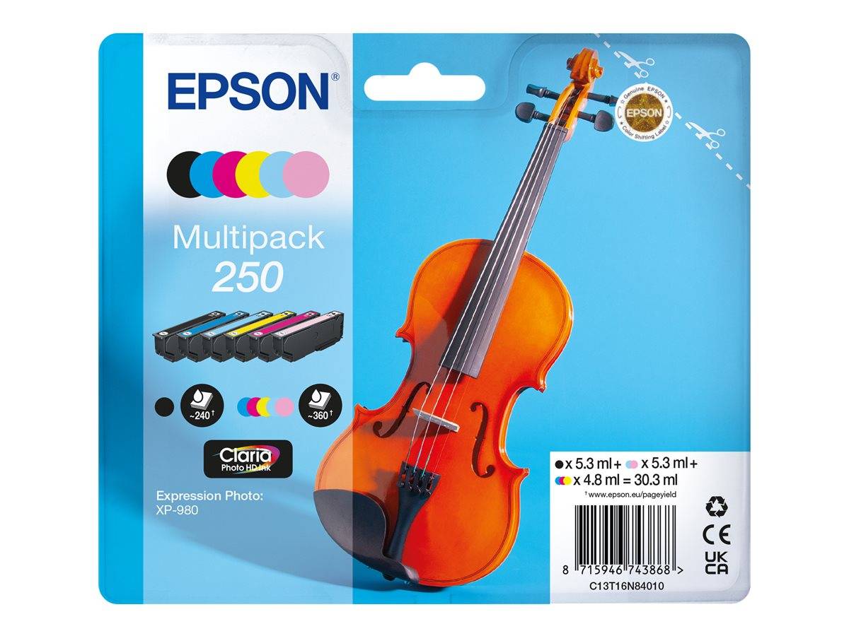 Epson Multipack 250 Tintenpatronen-Set für Expression Photo XP-980, mit schwarzer, cyan-, magenta-, gelber und fotoschwarz Tinte.