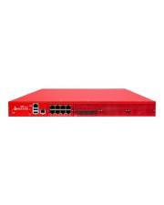 Ein rotes Netzwerk-Firewall-Gerät mit mehreren Ethernet-Anschlüssen, USB-Anschlüssen und Belüftungsgittern auf der Frontplatte.