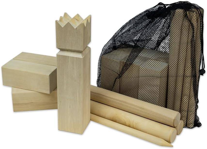 Carromco Wikingerschach Kubb Set aus wetterfestem Gummibaumholz inkl. Tragetasche für 2–12 Spieler
