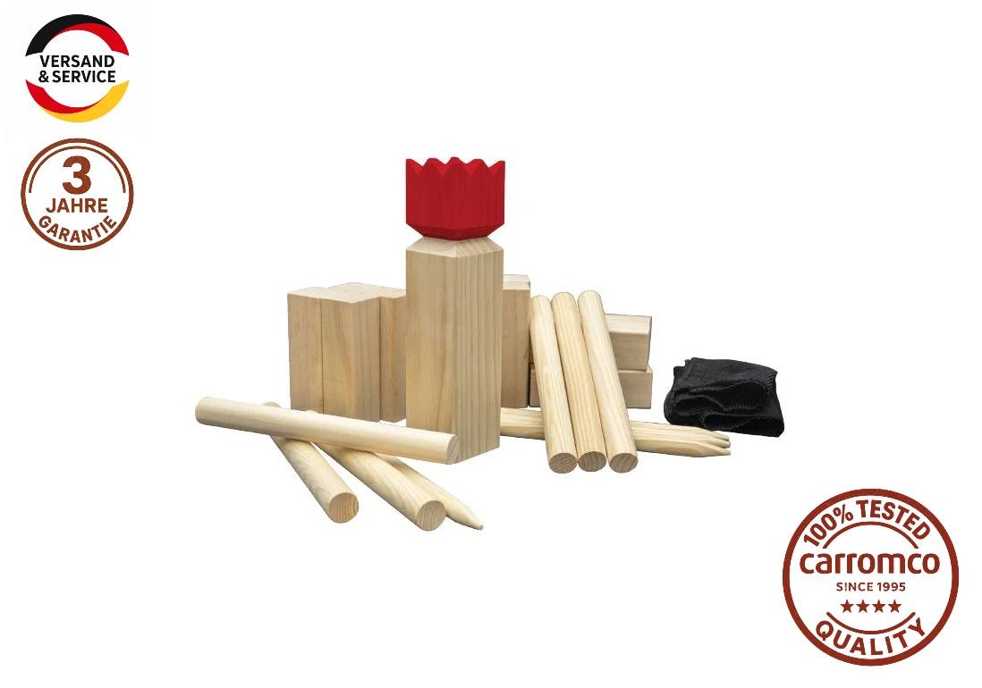 Carromco Kubb Wikingerschach Odin-M aus Kiefernholz inkl. rotem König & Tragetasche für 2–12 Spieler