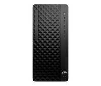 Ein schwarzer Desktop-Computer-Tower mit einem strukturierten Diamantmuster auf der Frontplatte, mit USB-Anschlüssen und Branding-Logo.