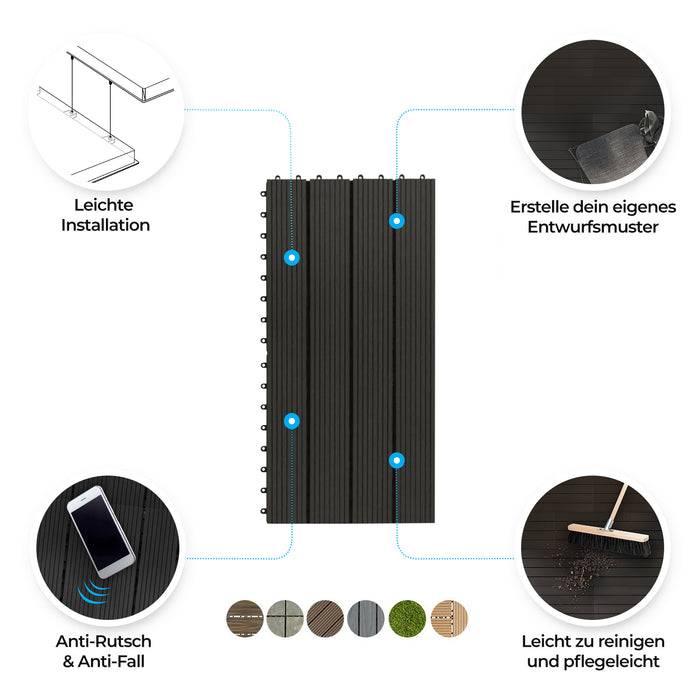 FLOORDIREKT Klickfliesen Royal - WPC-Terrassendielen - Anthrazit - 60 x 30 cm