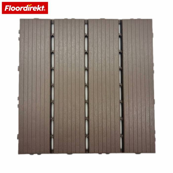 Braunes verschlungenes Bodenfliese mit Rillen von 'Floordirekt', entworfen für einfache Montage und Verwendung in Außen- oder Innenbereichen.