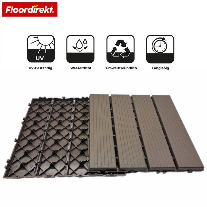 FLOORDIREKT Terrassenfliese Majestic - Natürliche Holzdielenoptik - Braun - 30 x 30 cm - 1 Fliese