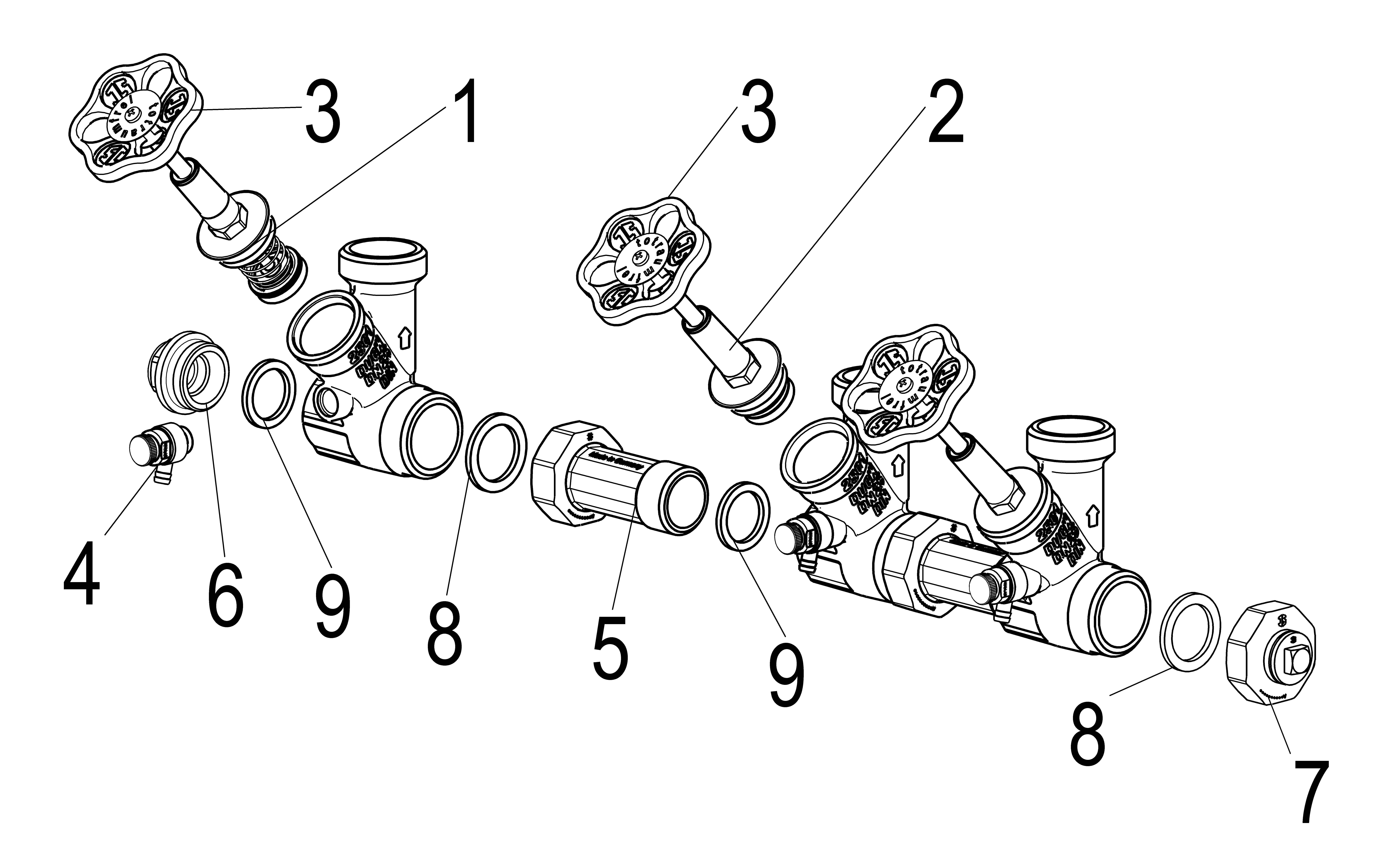 JS ATV-VERTEILER, STEIG.SPINDEL 4-FACH,DN25,EING. 1",OB.A. 1 1/4"