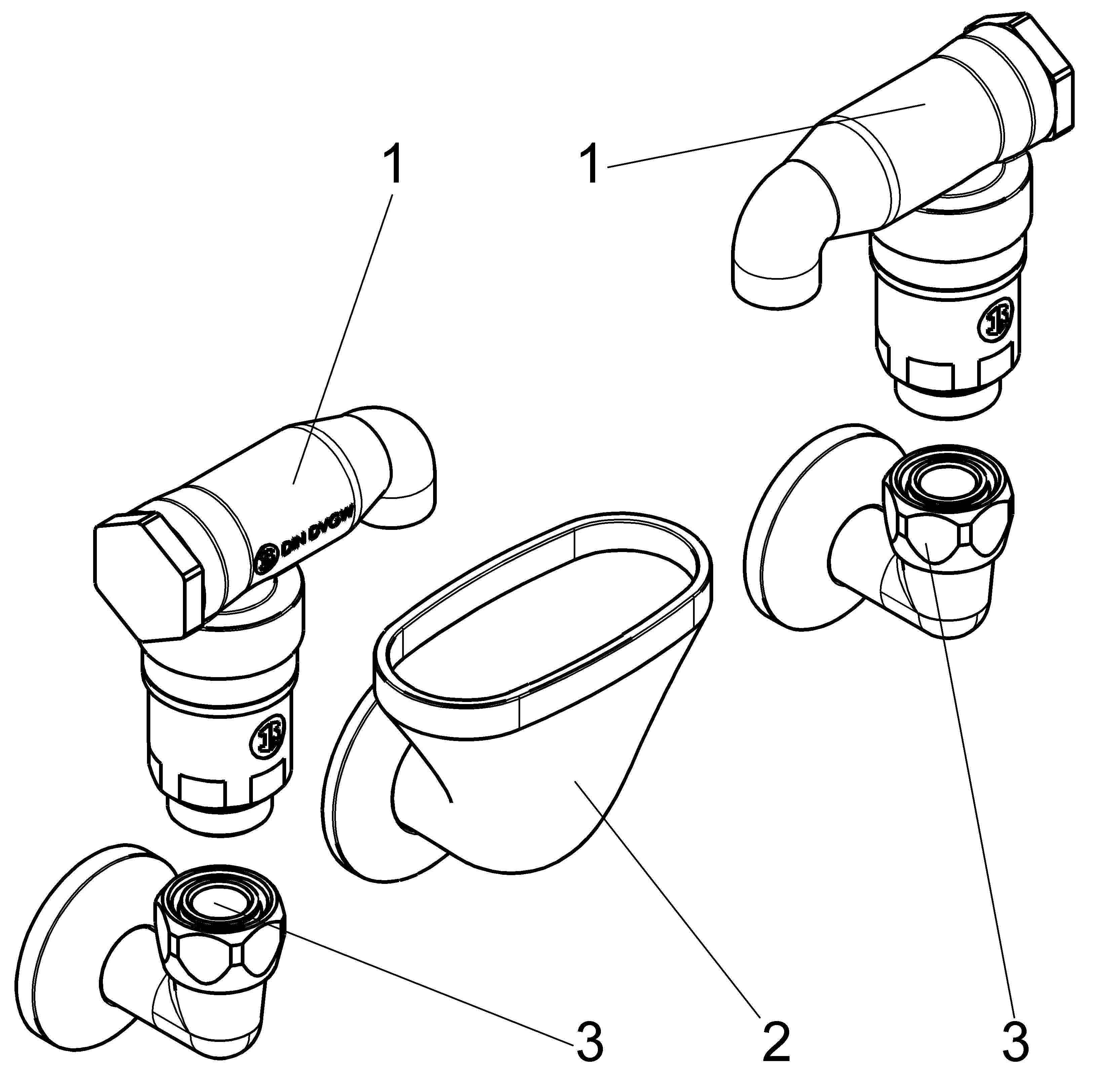 JS ROHRBELUEFTER BAUFORM E,2-FACH AUFPUTZ,1/2"x3/4"x1/2",CHROM,DVGW