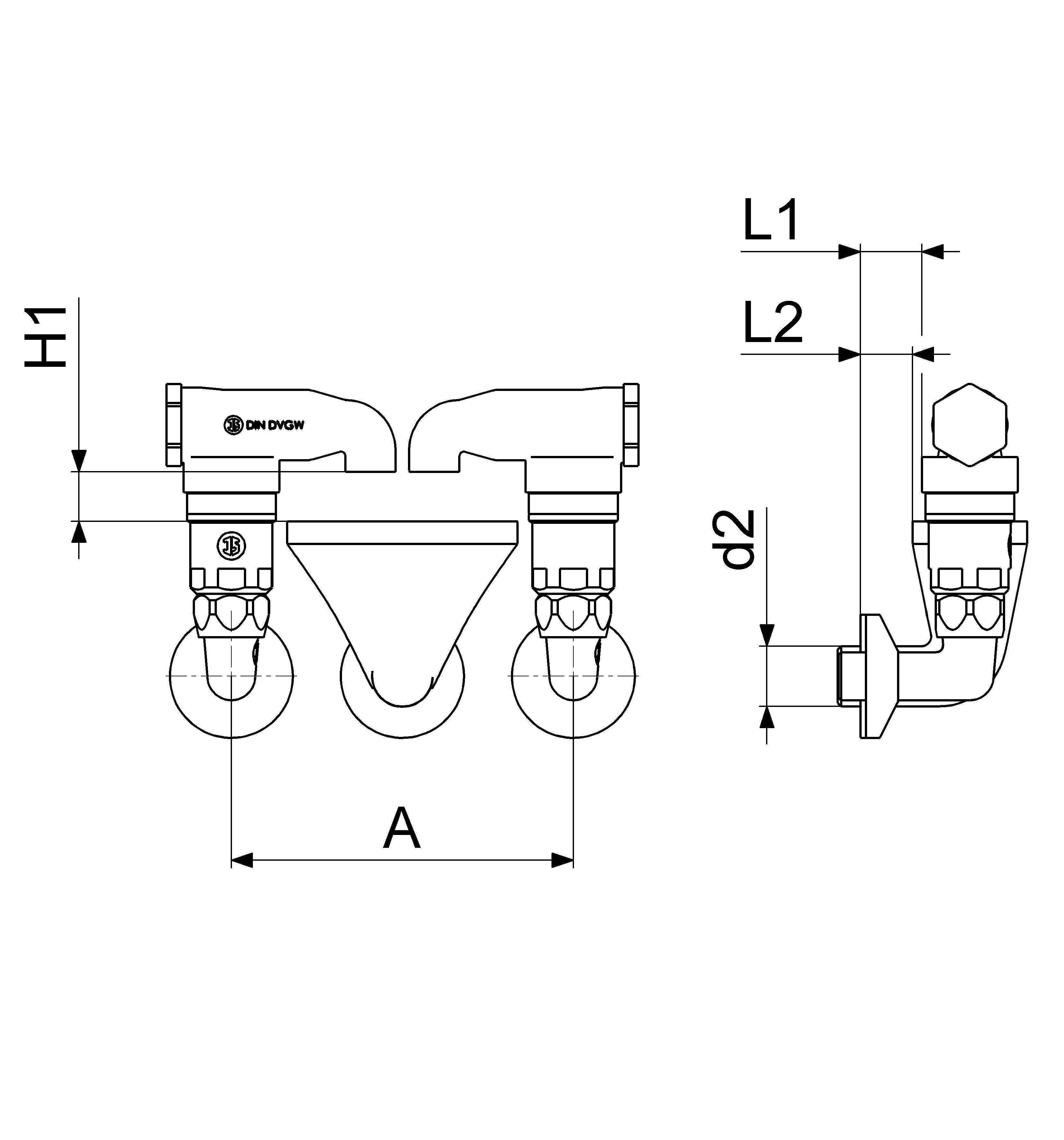 JS ROHRBELUEFTER BAUFORM E,2-FACH AUFPUTZ,1/2"x3/4"x1/2",CHROM,DVGW