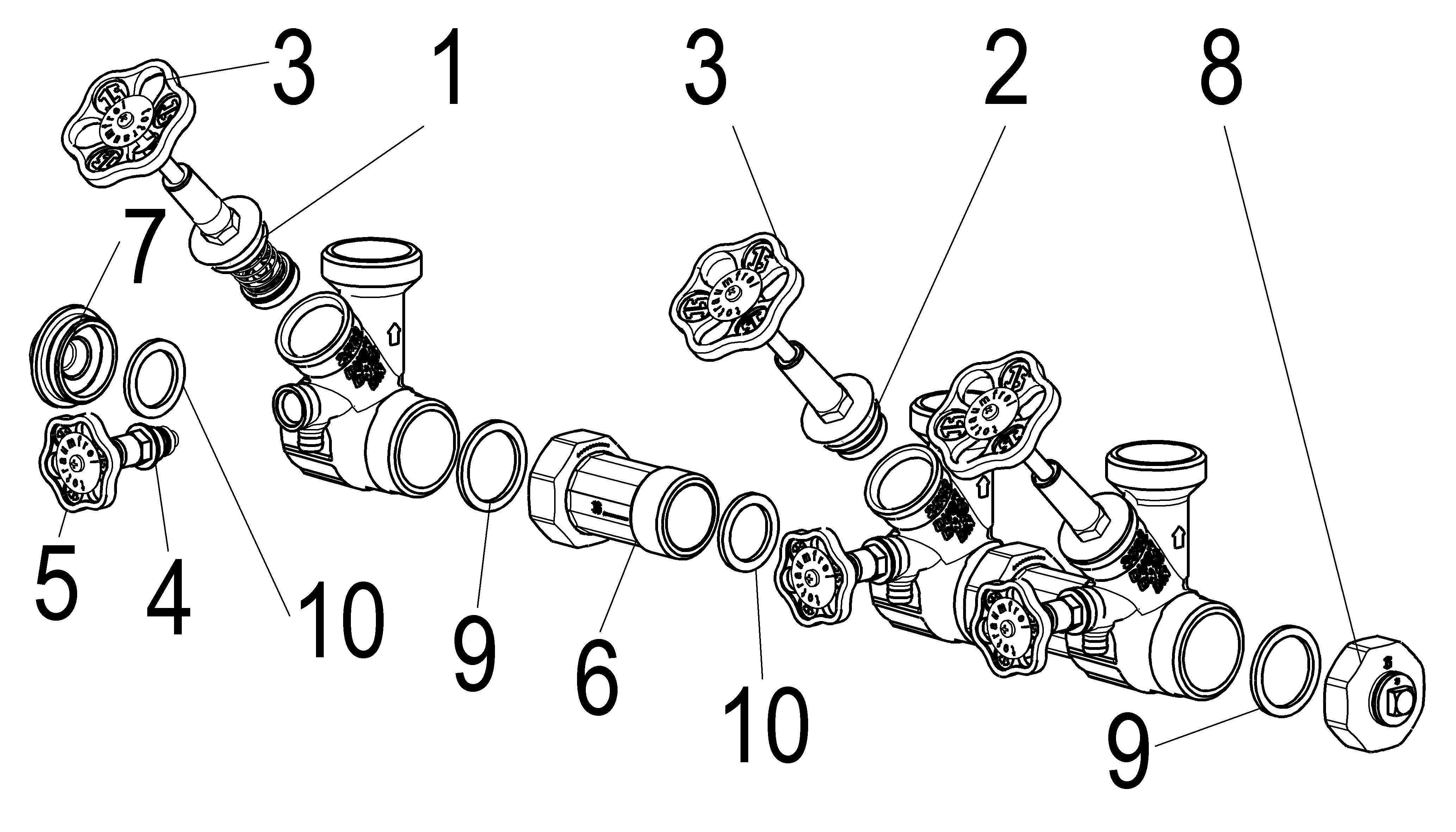 JS ATV-VERTEILER, STEIG.SPINDEL 5-FACH,DN25,EING.1 1/4,OB.A.1 1/2