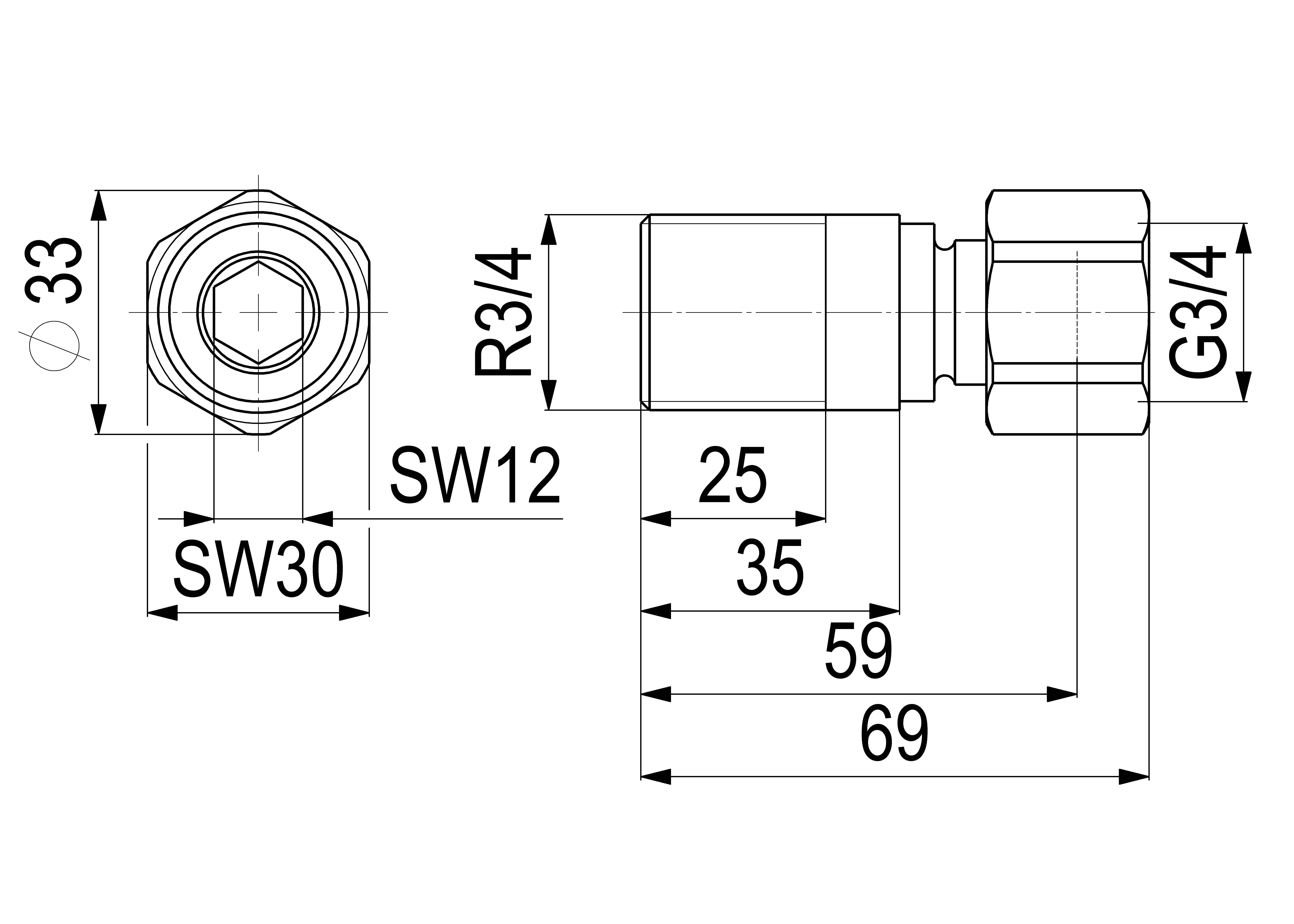 JS WANDVERSCHRAUBUNG 3/4" AG AUF 3/4" IG