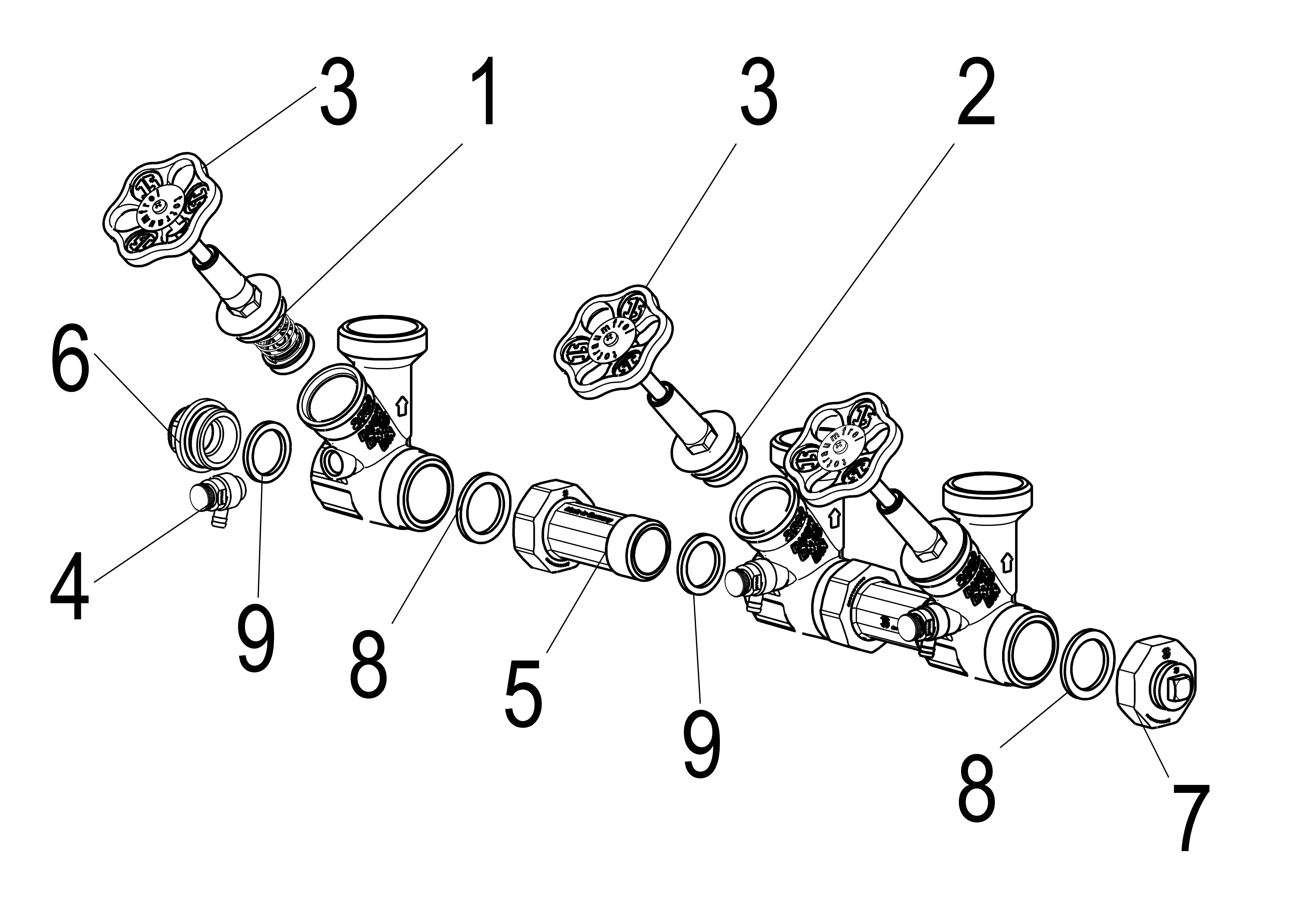 JS ATV-VERTEILER, STEIG.SPINDEL 2-FACH,DN25,EING. 1",OB.A. 1 1/2"