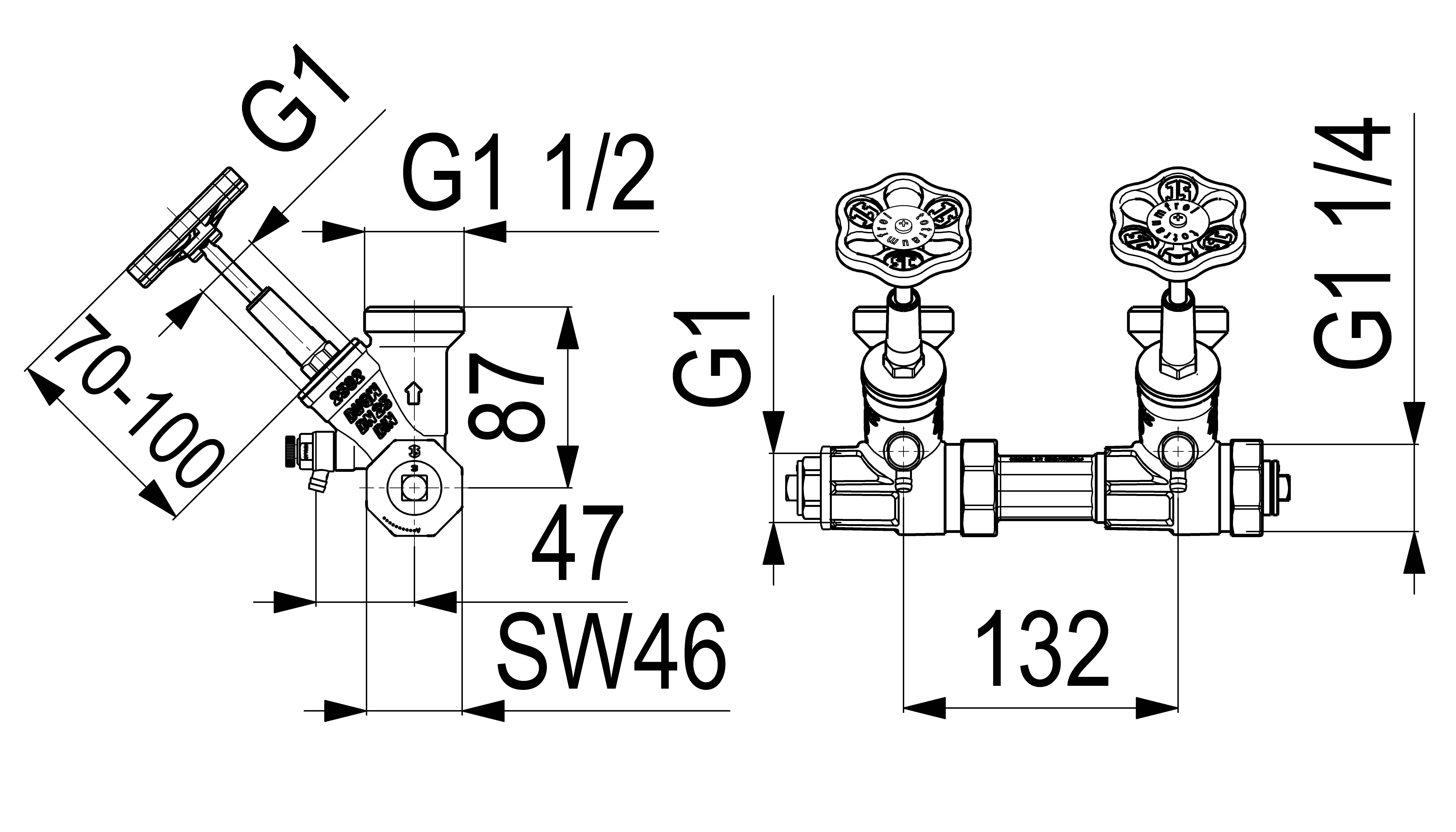 JS ATV-VERTEILER, STEIG.SPINDEL 2-FACH,DN25,EING. 1",OB.A. 1 1/2"