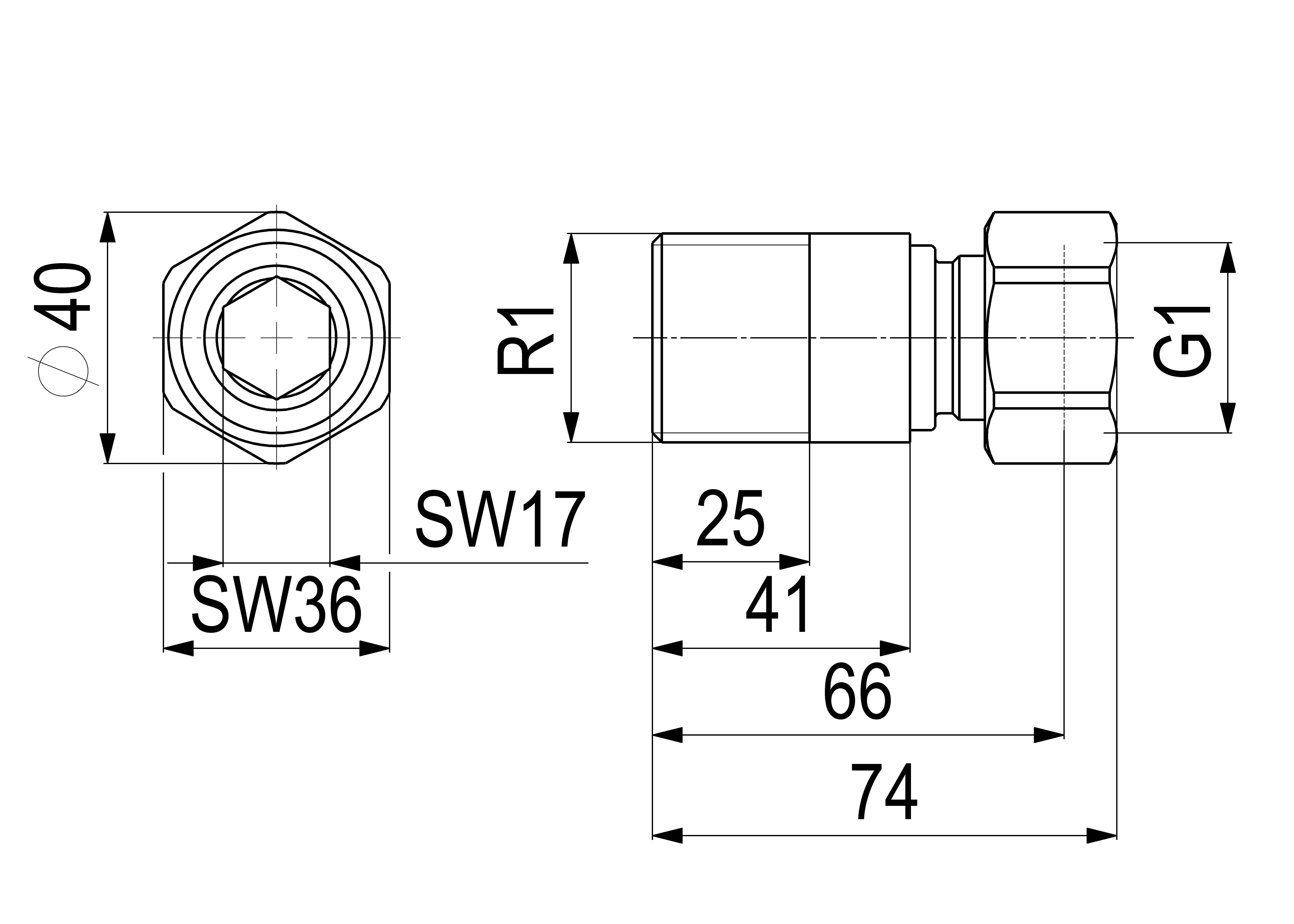 JS WANDVERSCHRAUBUNG 1" AG AUF 1" IG