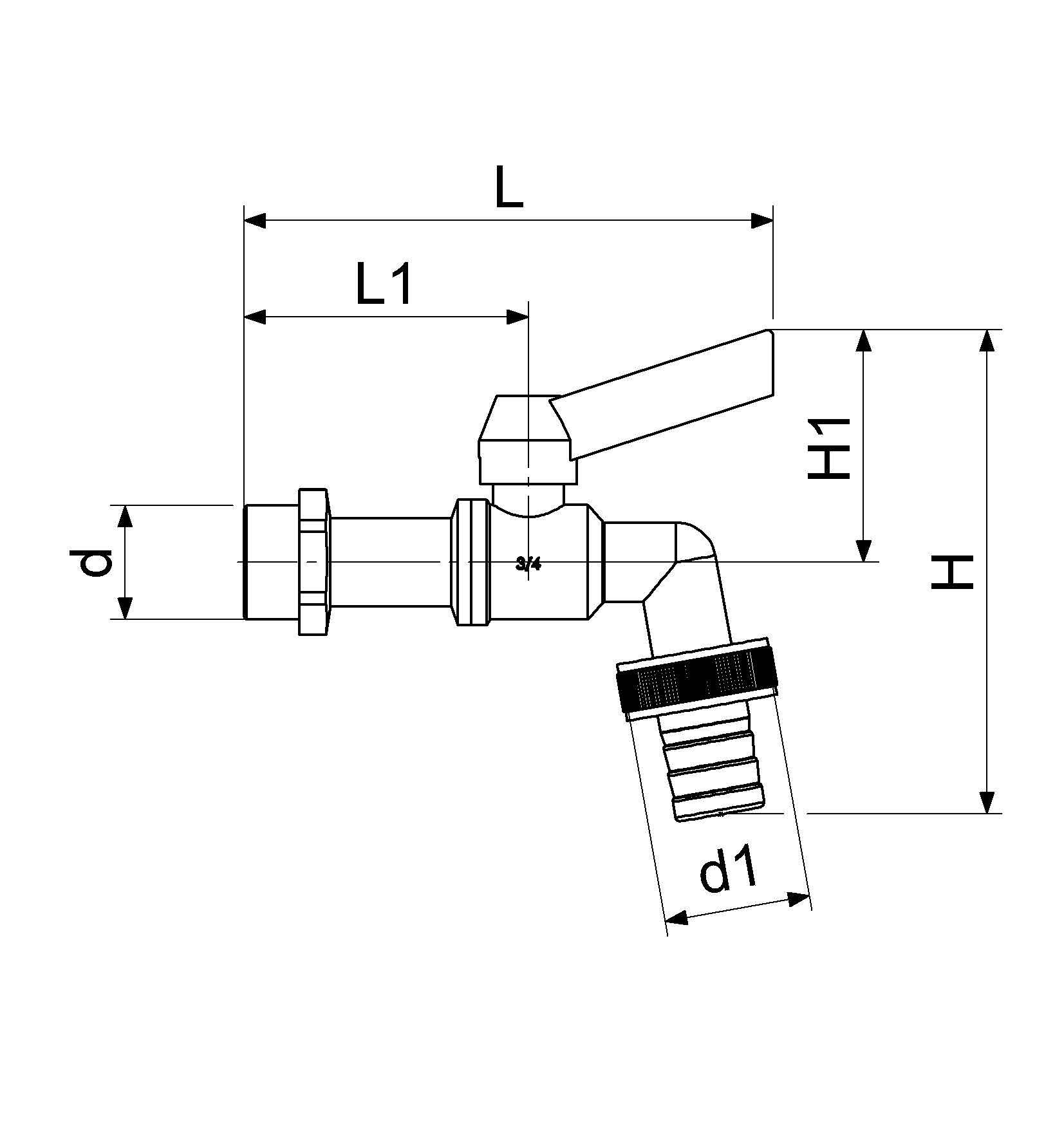 JS KUGEL-AUSLAUFHAHN,SCHWER,DN20 3/4",HEBELGRIFF BLAU,MATT VERCHR.