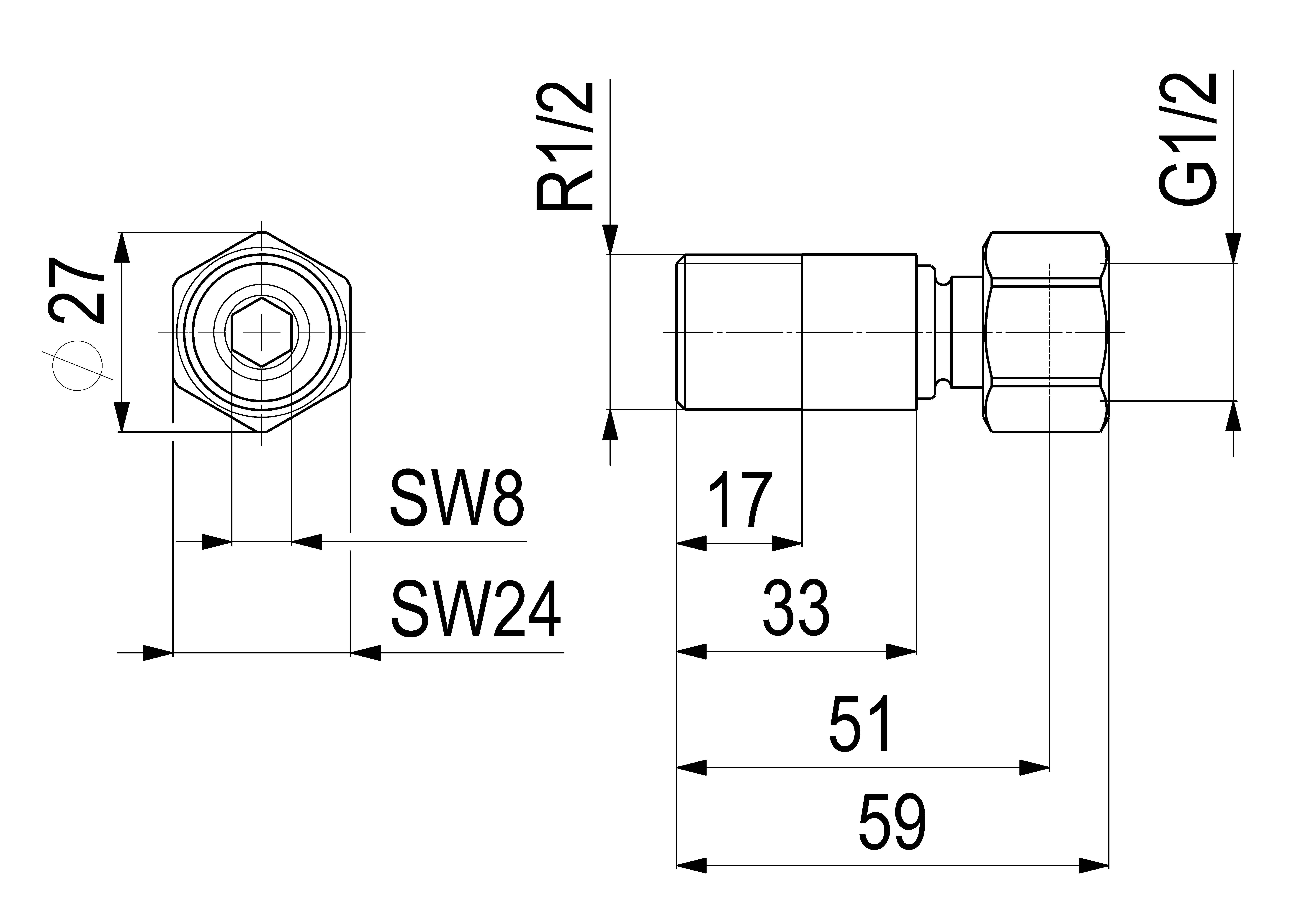 JS WANDVERSCHRAUBUNG 1/2" AG AUF 1/2" IG