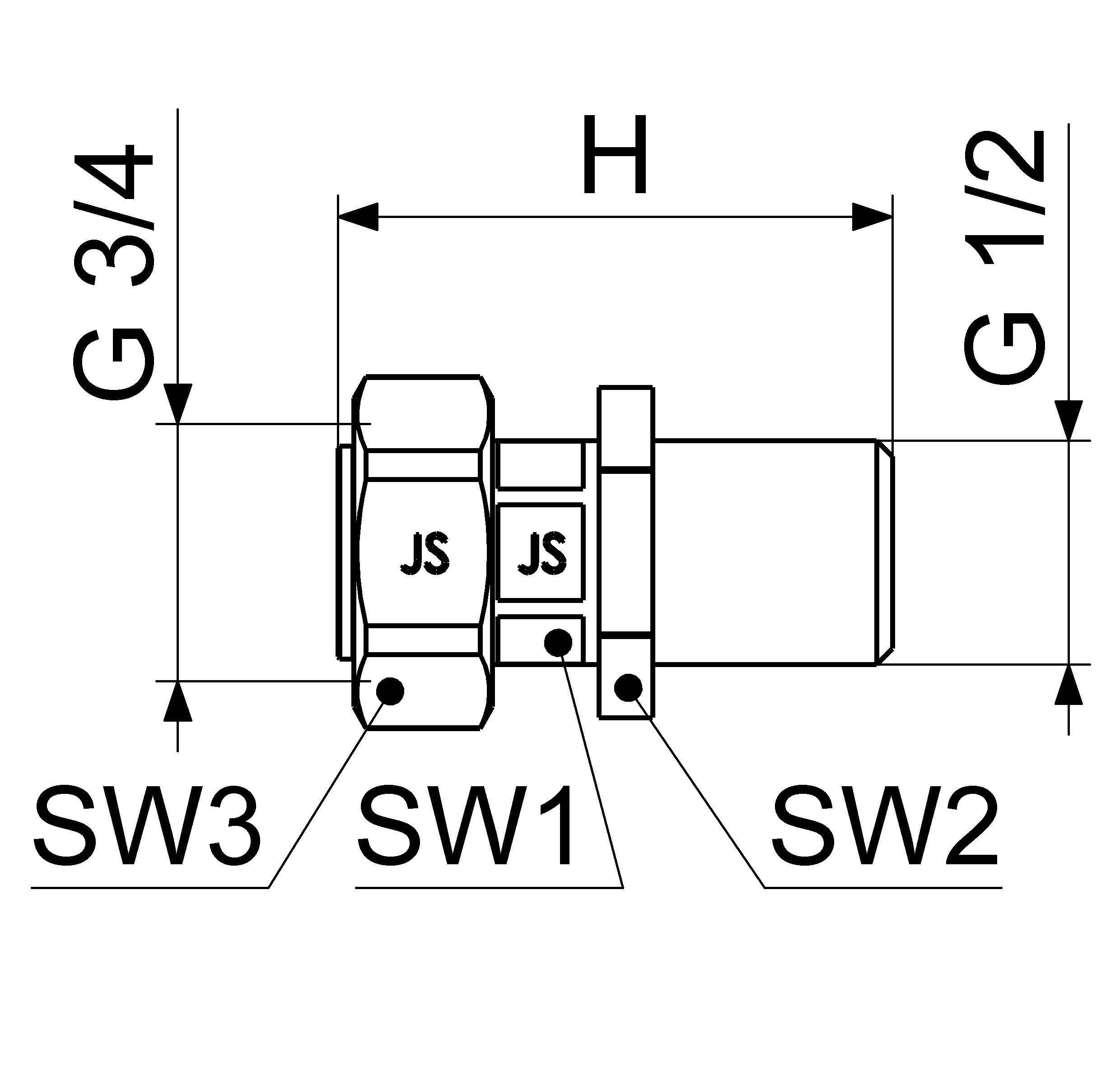JS BELUEFTERVERSCHRAUBUNG F.8206+8208,1/2"AGx3/4"IG,MS-BL.