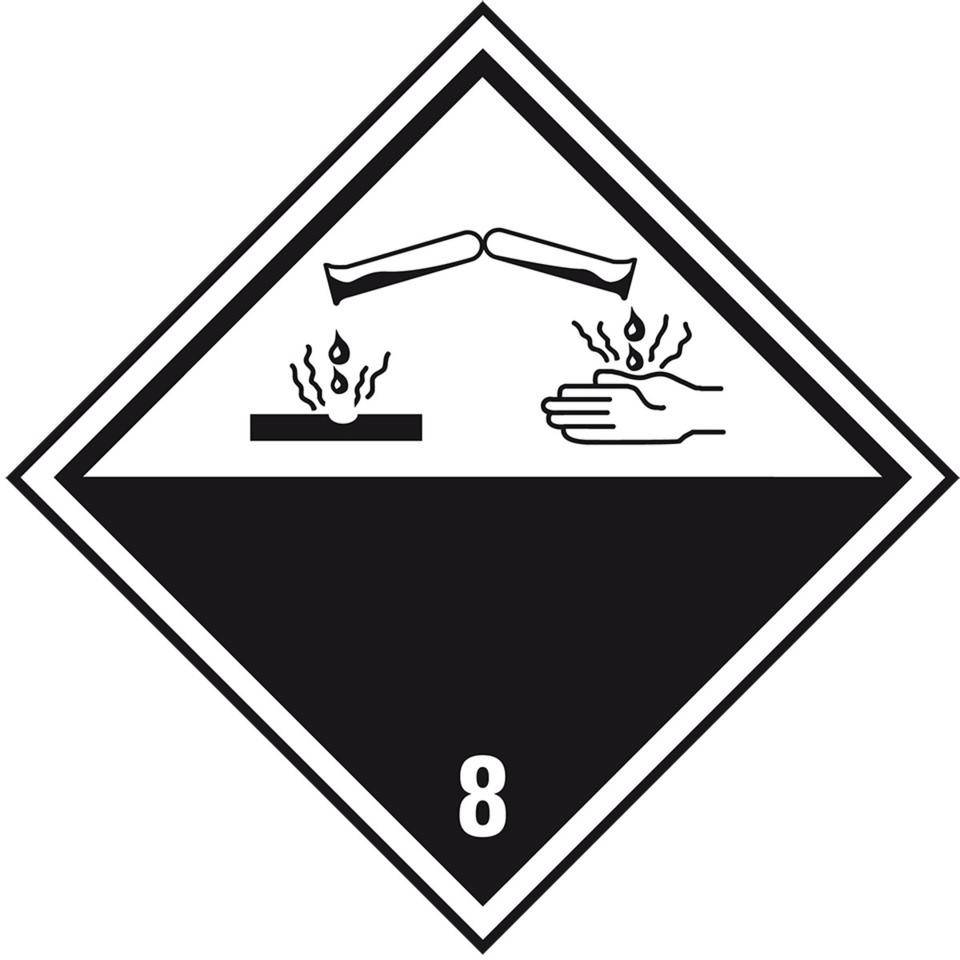 Verpackungskennzeichen Kl.8 Ätzende Stoffe, Haftpapier, permanent, 100x100mm, 1000/Rolle