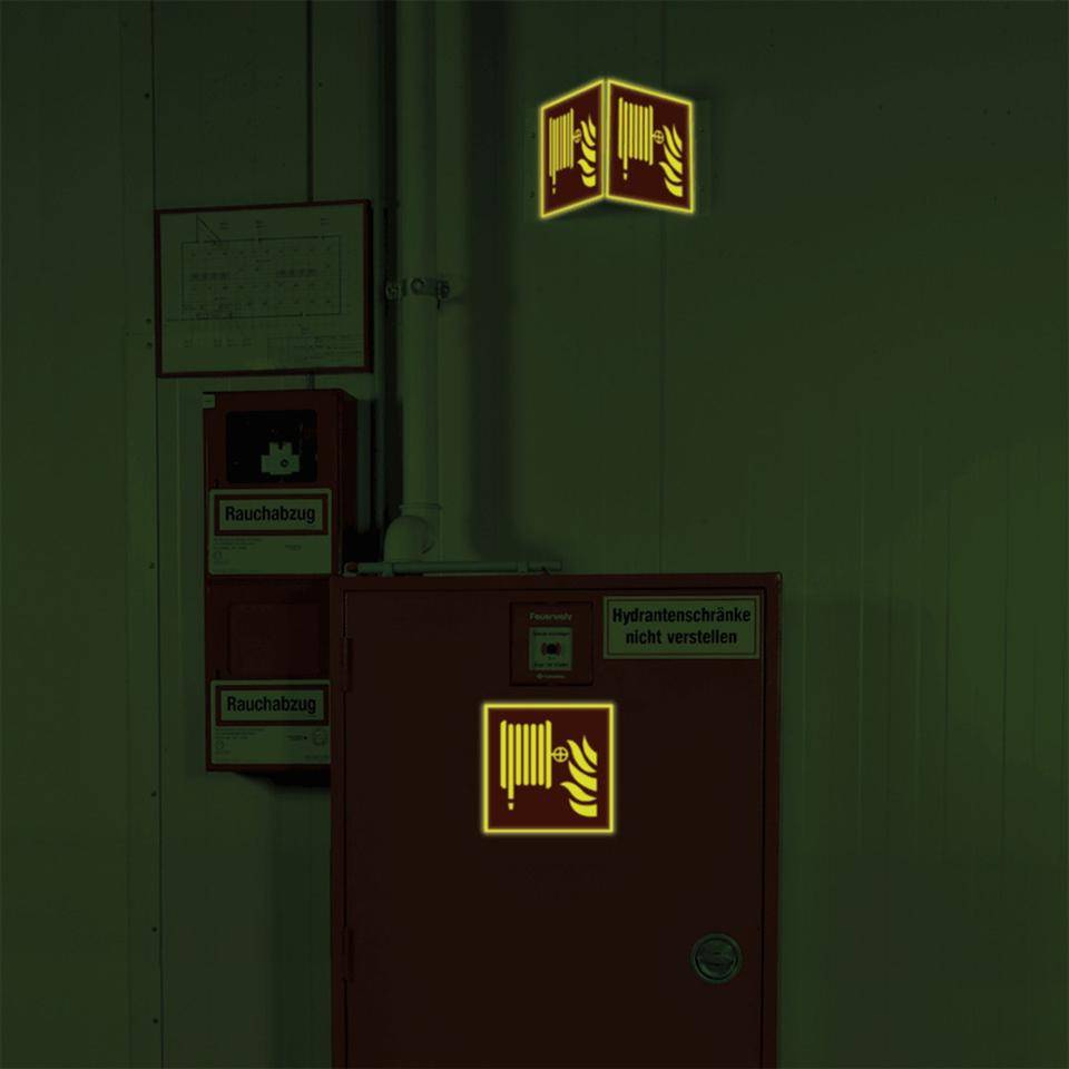 PERMALIGHT® power langnachleuchtend Nasenschild Löschschlauch, ASR/ISO, Kunststoff, 200x200mm