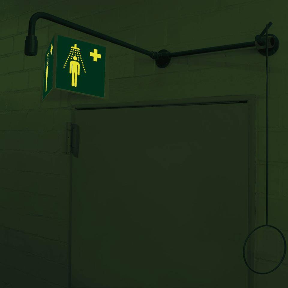 PERMALIGHT® power langnachleuchtend Nasenschild Notdusche, ASR/ISO, Kunststoff, 200x200mm
