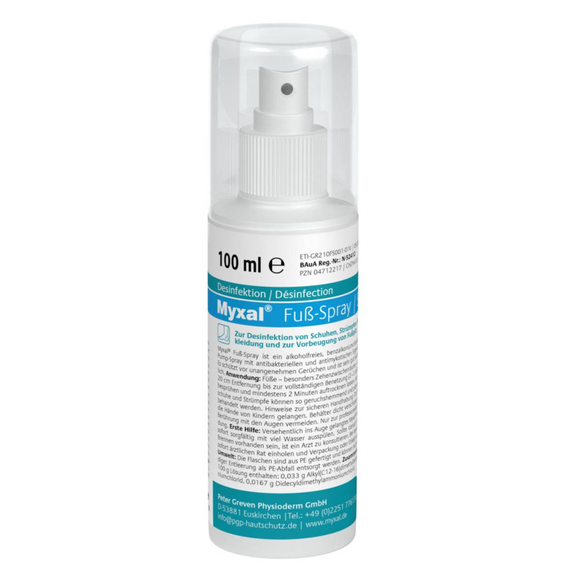 Fußspray-Flasche mit Etikett 